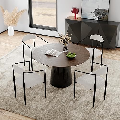 Miniatura 4 de WOKER FURNITURE Modern Boucle - Juego de 2 sillas de comedor con brazos, sillas decorativas de mediados de siglo con patas negras, sillones para