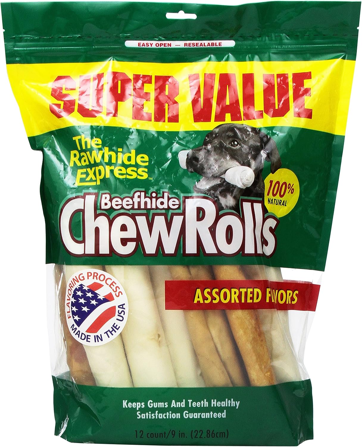 The Rawhide Express Assorted Value Pack Rolls Dog Chew, 9 By 10-Inch, 12-Pack