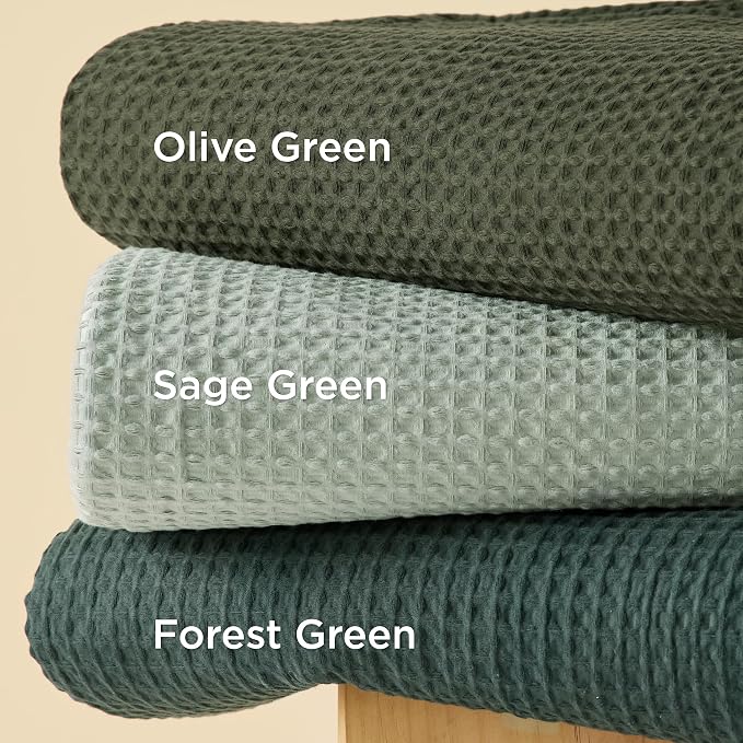 Olive Green Bedsure Cotton Duvet Cover Queen - 100% Cotton Waffle Weave Duvet Cover Queen Size, GentleSoft™ and Breathable Bedding Set for All Season, 3 Pieces, 90"x90"