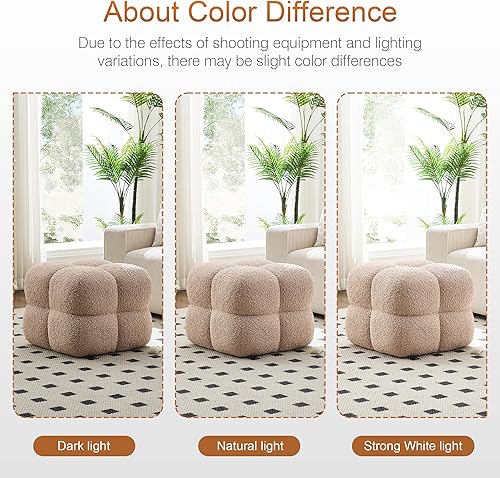 Miniatura 8 de Zesthouse Puf Otomano Cuadrado, Mesa de Centro Otomana Moderna para Sala de Estar, Taburete de Sherpa Difuso Reposapiés, Taburete Tapizado con