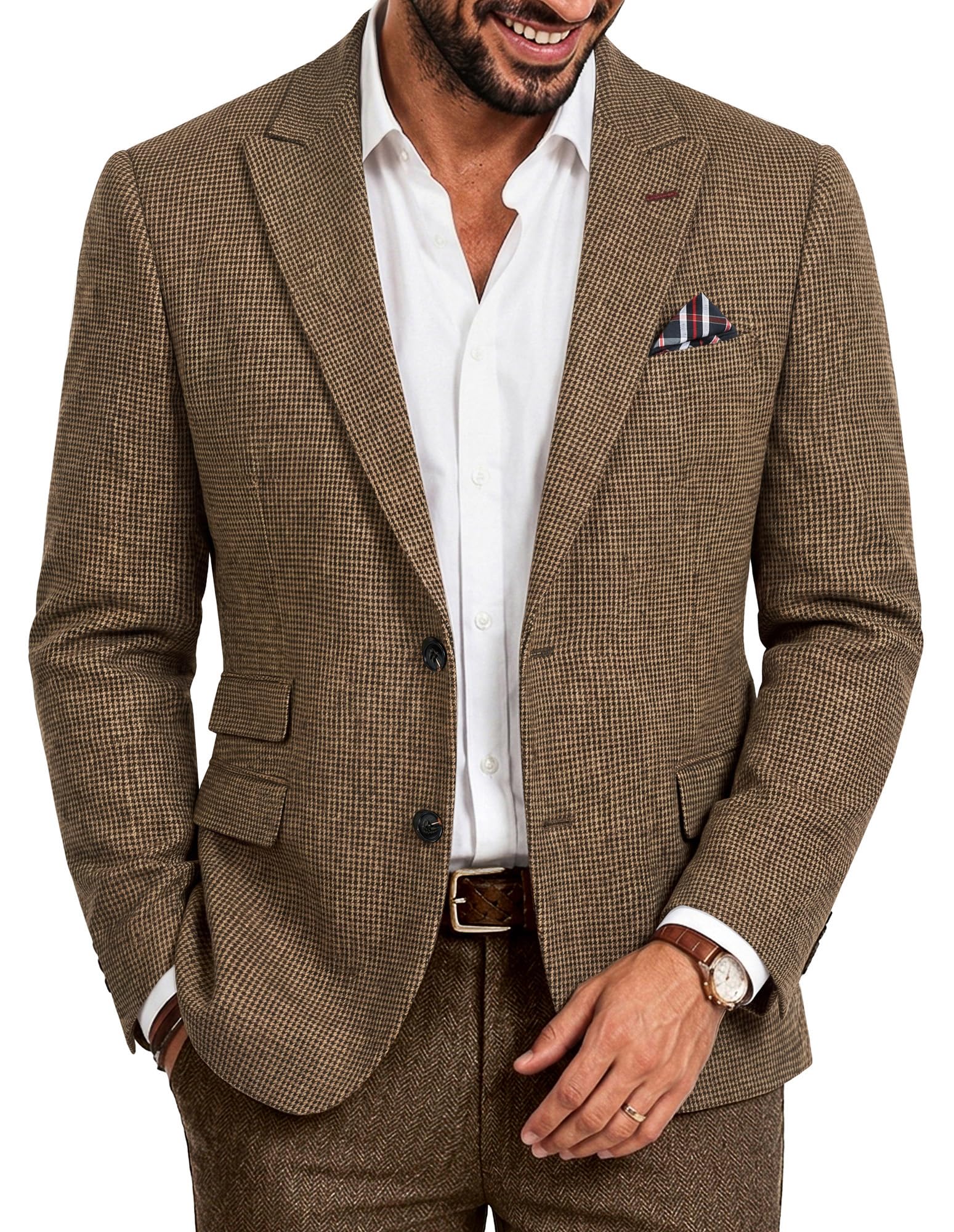 Mens Blazer Tweed Wool Blend Sport Coat Herringbone Jacket