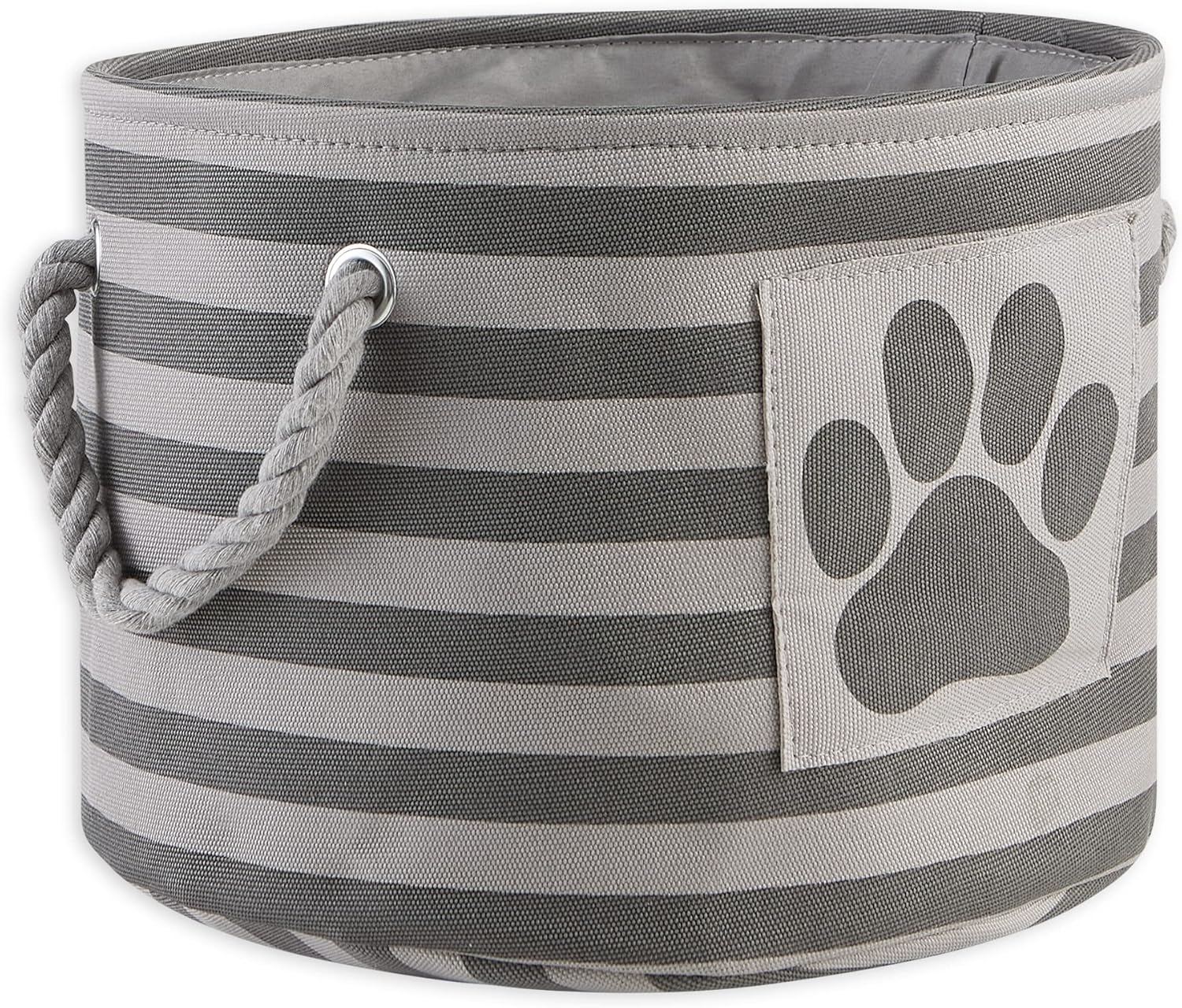 Bone Dry Pet Storage Collection Striped Paw Patch Bin, Small Round, Grayz, Medium Breeds - Image 2