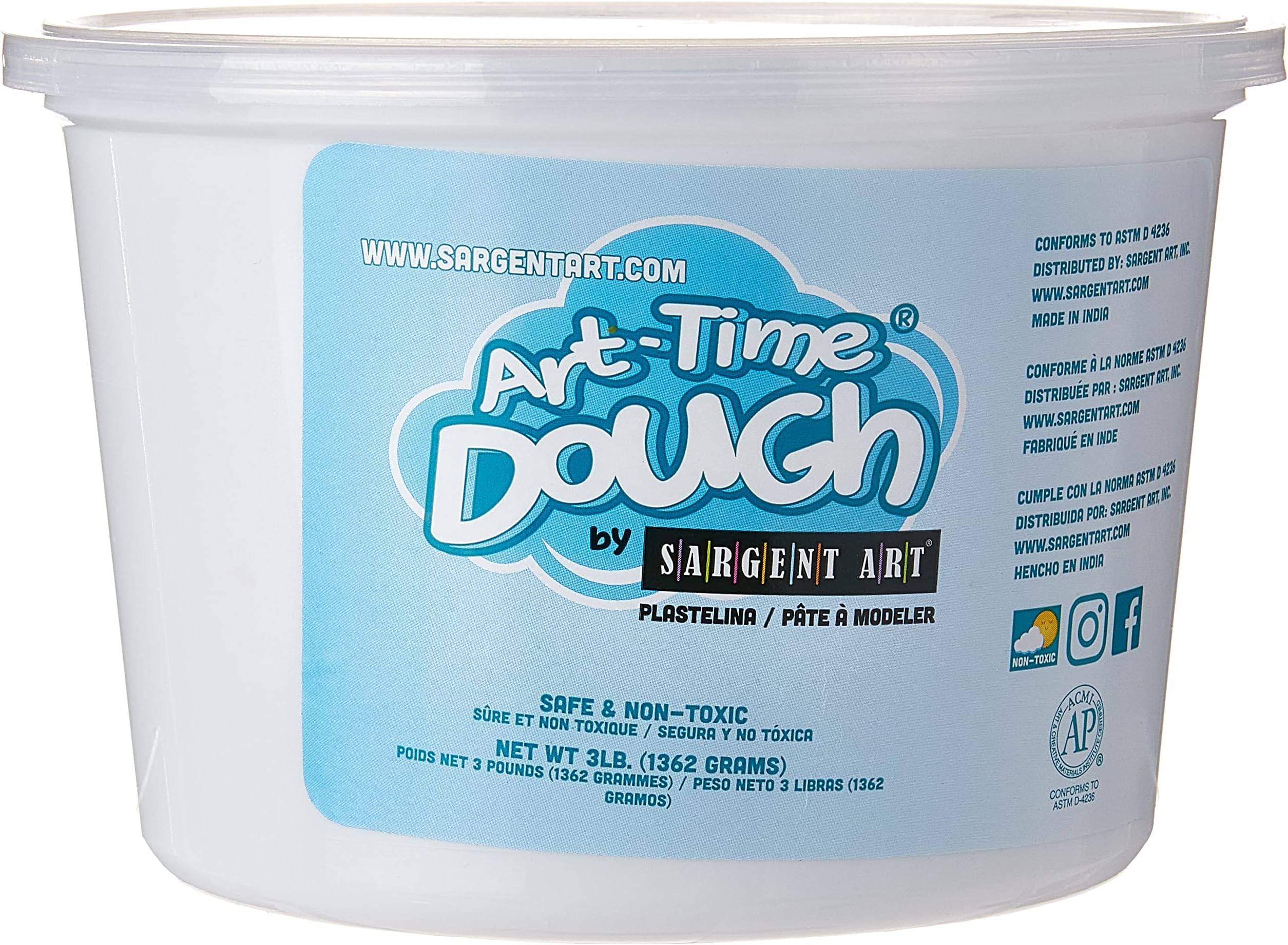Sargent Art 3-Pound Art-Time Dough, White, Non-Toxic, Very Malleable, Adaptable, Easy Storage, Reusable.