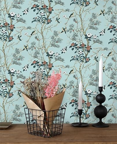 Miniatura 3 de EeeComing Papel tapiz autoadhesivo para despegar y pegar, vintage, extraíble, papel de contacto con pájaros, 16.1 x 393.7 pulgadas, autoadhesivo