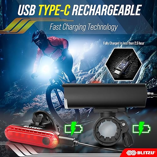 Miniatura 3 de Blitzu Gator 380 set de luz para bicicleta recargable USB lúmenes potentes faro delantero para bicicleta luz trasera gratuita luces frontales y