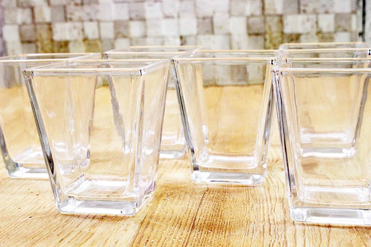 (Amazon.co.jp Exclusive) Flower Base Candle Holder Glass Square S H 3.0 x W 2.6 x D 2.6 inches (8 x 6.5 x 6.5 cm), Pack of 6
