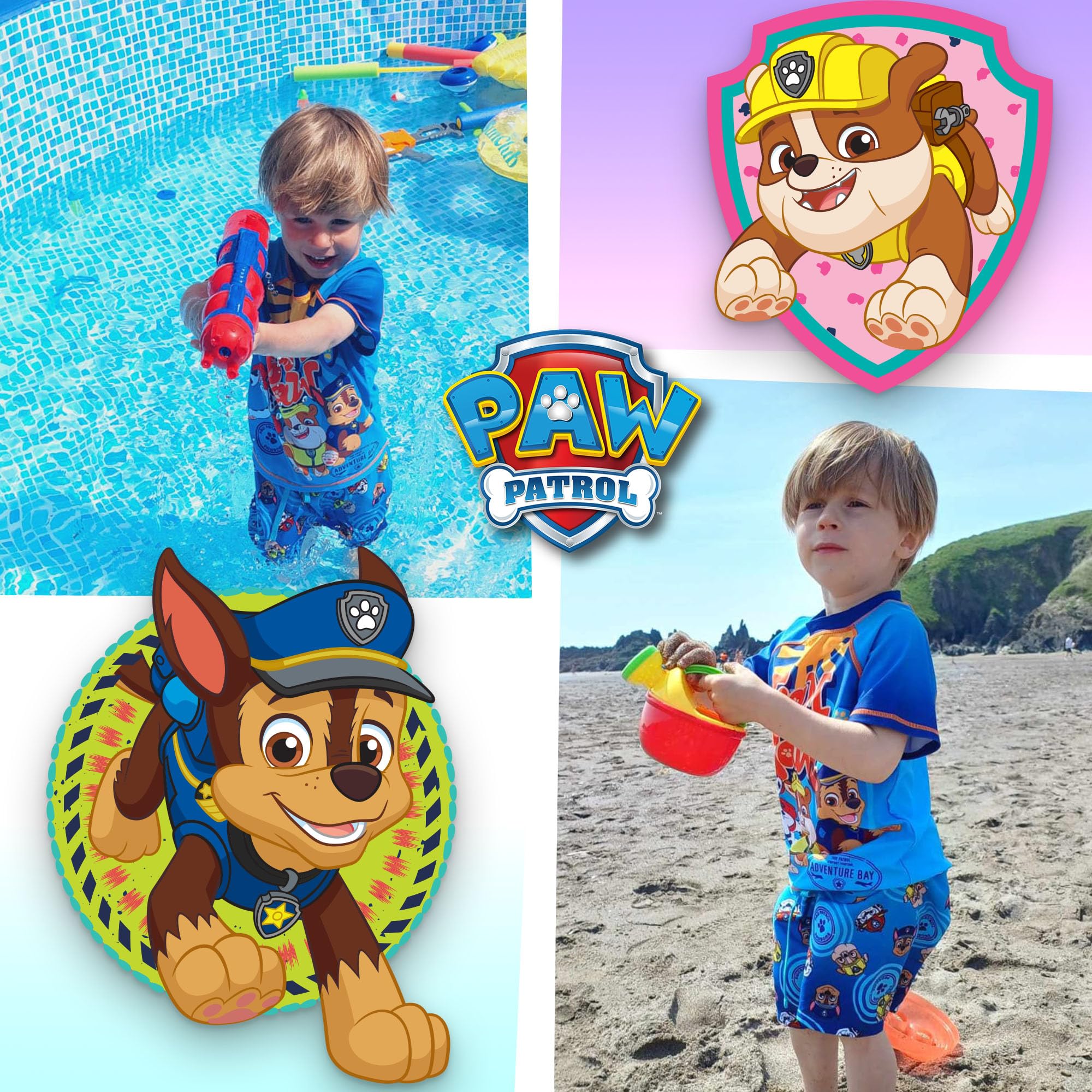 Paw Patrol Ensemble de Bain 2 pièces pour garçons avec Short et t-Shirt de Protection UV pour garçons de 2 à 6 Ans, Bleu