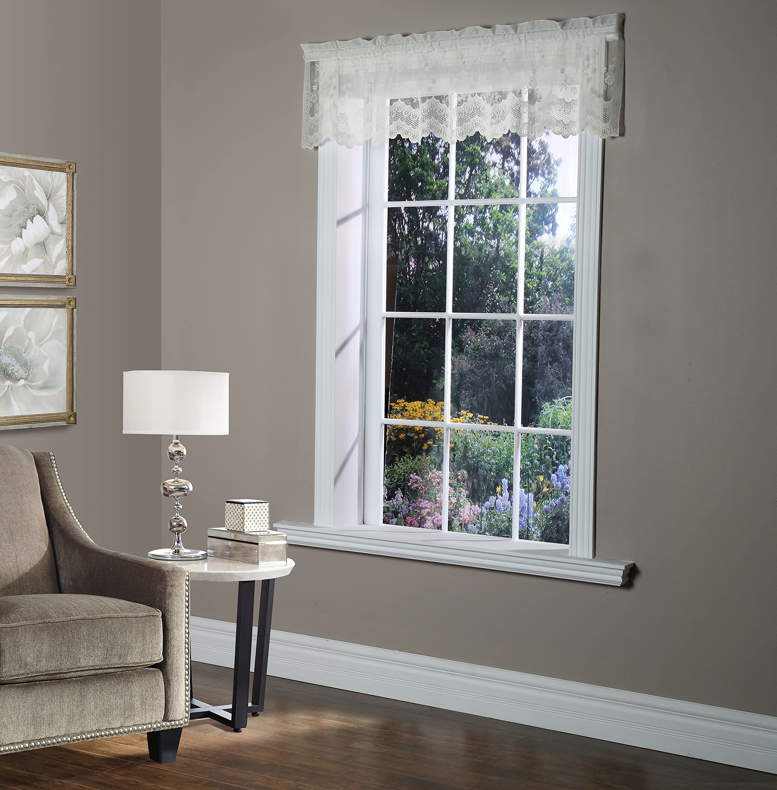 Commonwealth Home FashionsMona Lisa Jacquard Scalloped Lace Valance, 56 x 15 Eggshell, 100% Polyester