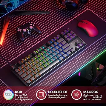 HK GAMING GK80 TKL v3 | لوحة مفاتيح الألعاب الميكانيكية Hotswap | Tenkeyless 87 Keys متعدد الألوان RGB LED بإضاءة خلفية للكمبيوتر الشخصي/Mac Gamer | تخطيط الولايات المتحدة (أسود، أسود ميكانيكي)