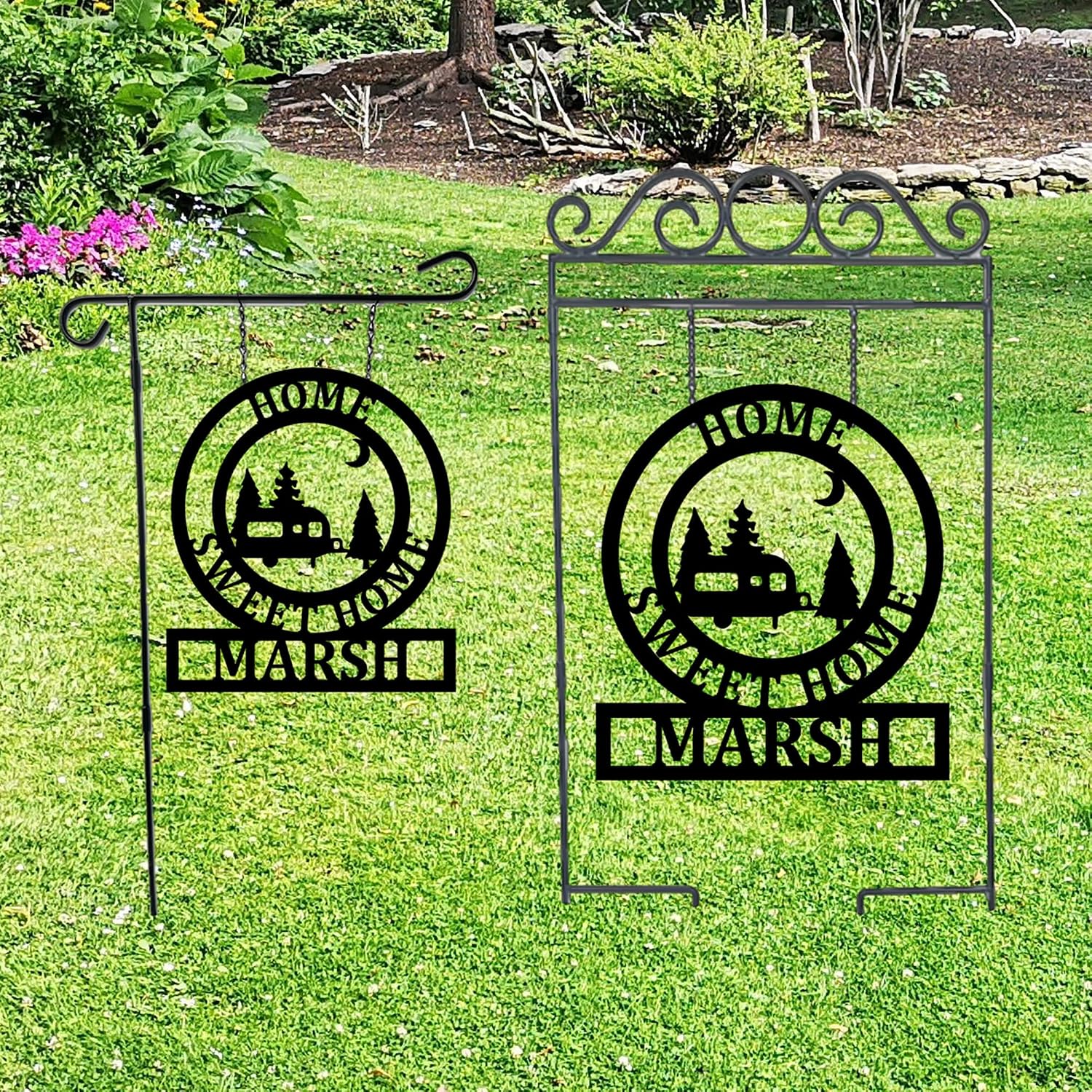 Home Sweet Camper Sign, Home Sweet Home Campsite Yard Stake Decor, Gift for Happy Campers Couple, Made In USA, Personalized (Home Sweet Home)