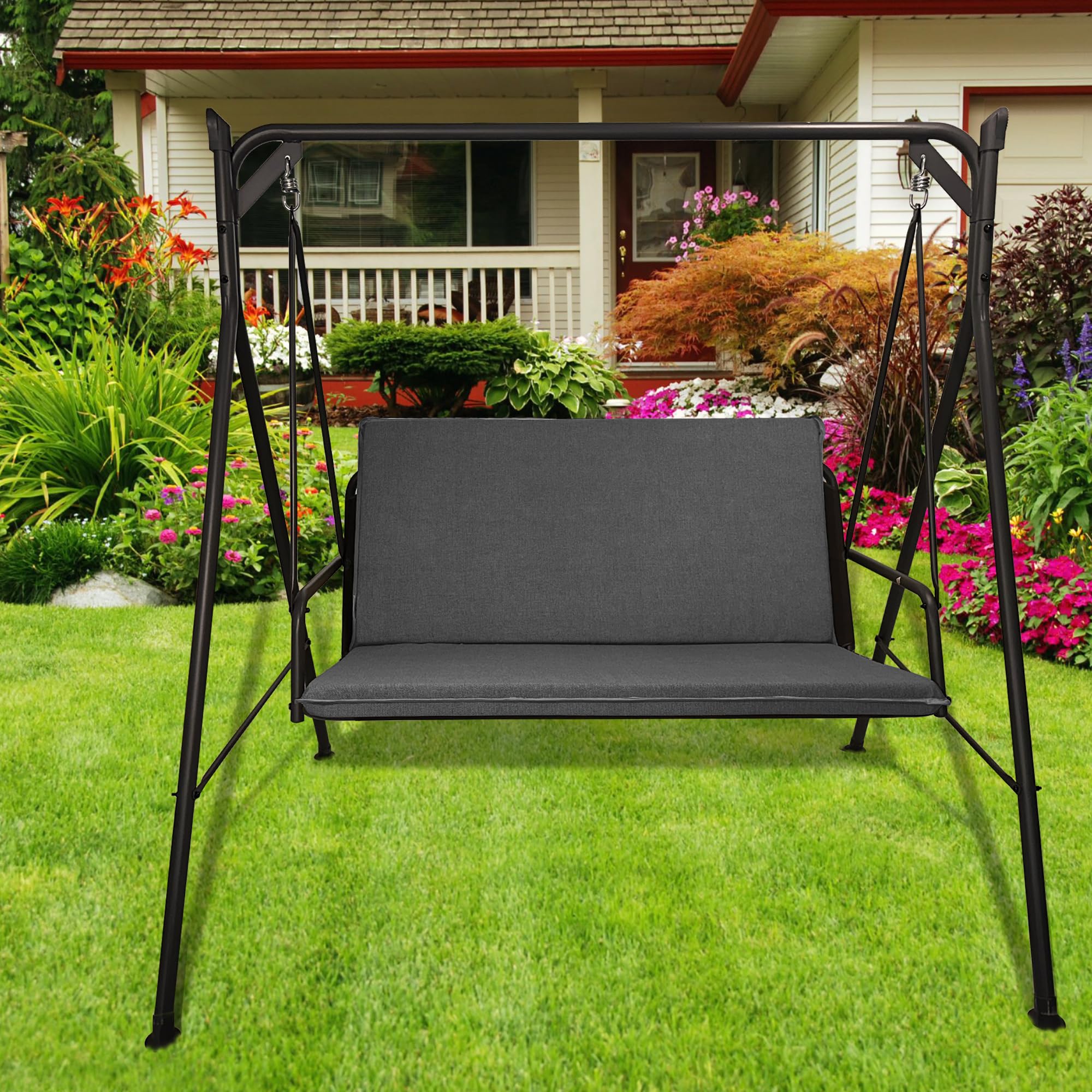 Il Tuo Artigiano Design Cuscino tinta unita per dondolo da giardino 2, 3 e 4 posti spessore 6 cm (3 posti - 135x55 cm, Grigio)