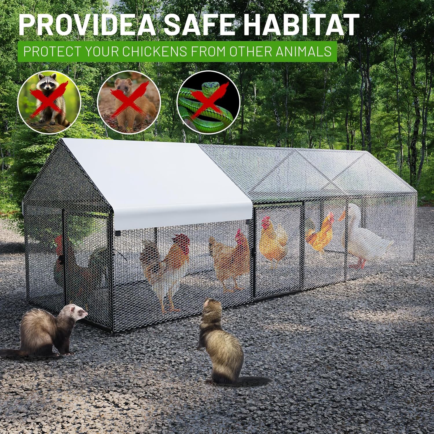 Metal Chicken Coop with Waterproof Cover, 79"x40"x40" Portable Poultry Cage, Outdoor Backyard Farm Walk-in Hen House for Chickens, Ducks, Rabbits and Small Pets