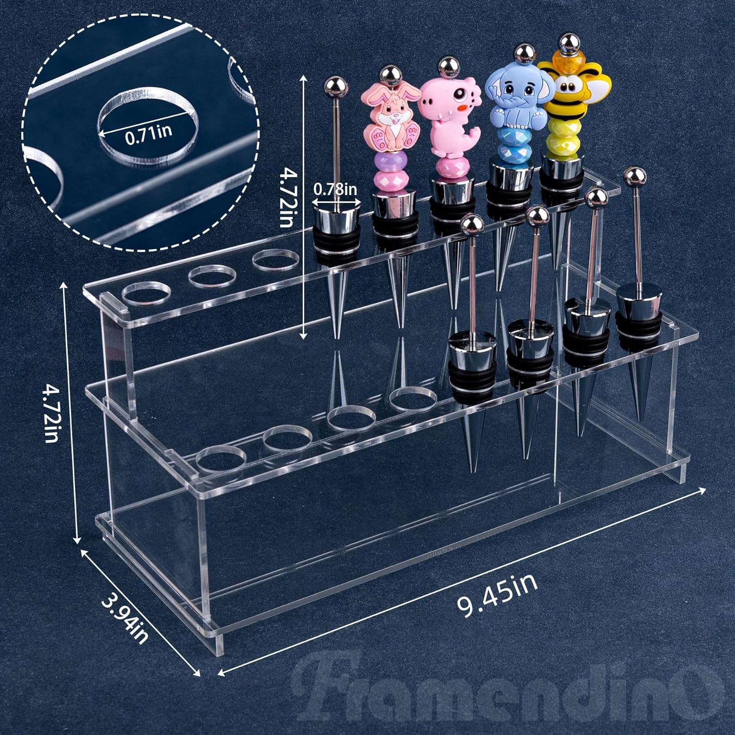 Framendino, 20 Pack Beadable Wine Bottle Stoppers and 2 Tier Riser 16 Slot Acrylic Stopper Holder Display Stand Rack Stairs for Bar Countertop