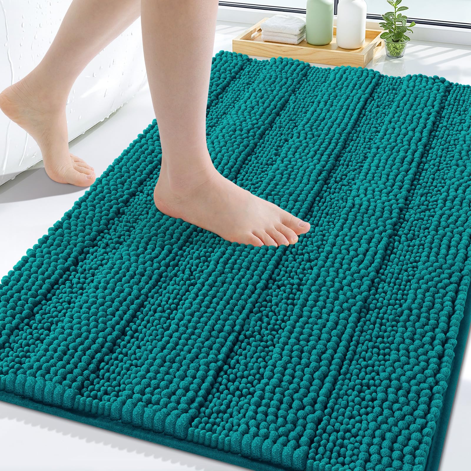 Grandaily Chenille Bathroom Rugs 30x20, Soft Absorbent Bath Mats, Deep Lake