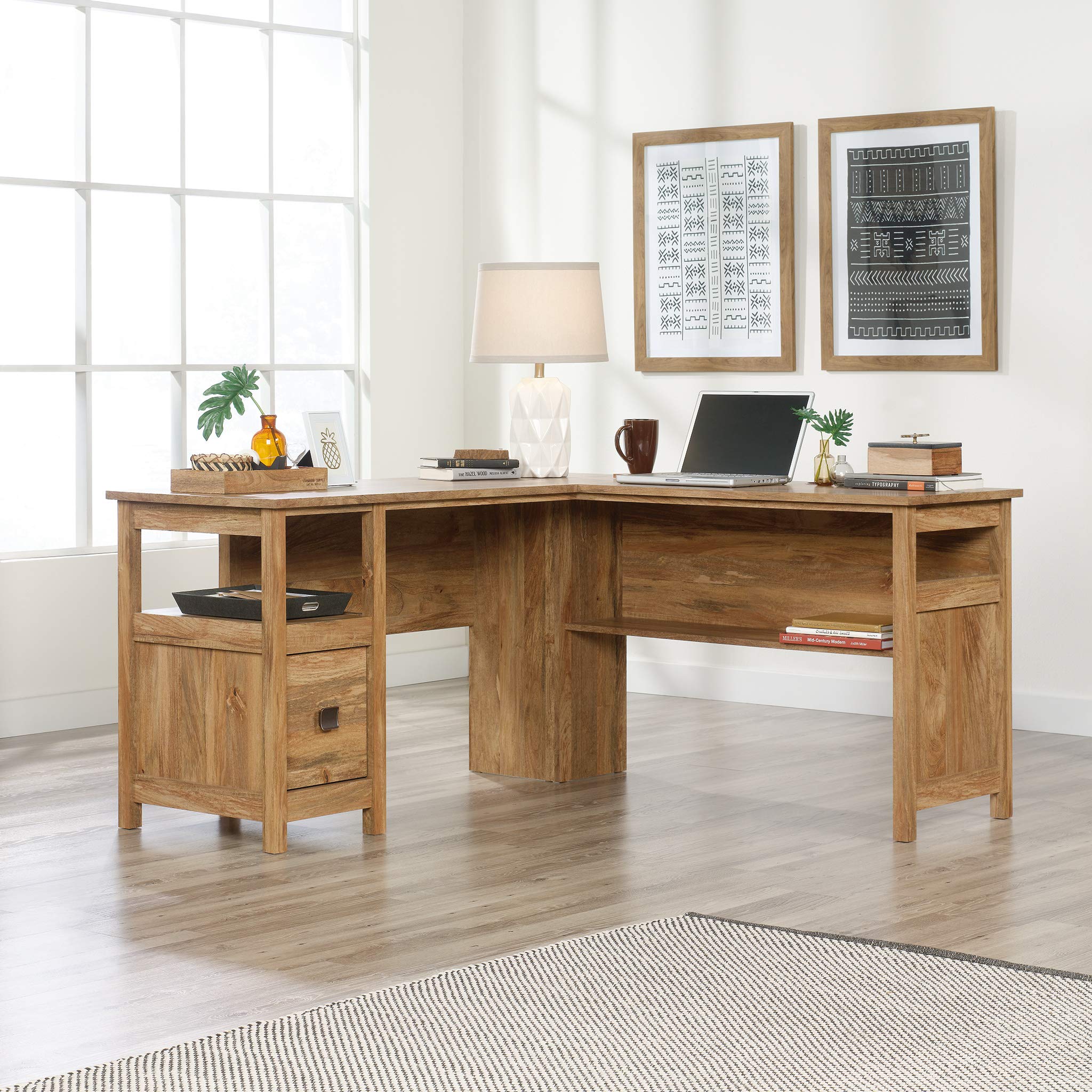 Sauder Cannery Bridge L-Shaped Office Desk with Storage Drawer and Self, in Sindoori Mango