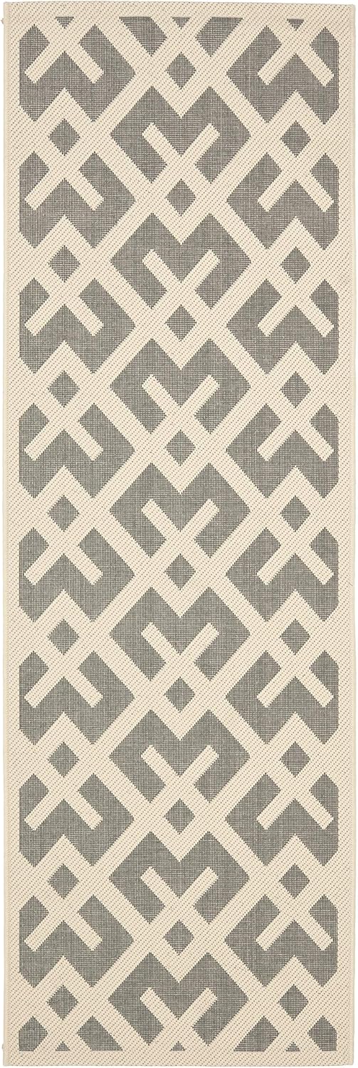 SAFAVIEH Washable Rug Outdoor Courtyard Collection - 2'3" x 6'7" Runner, Grey & Bone, Non-Shedding & Easy Cleaning, Ideal for Patio, Entryway, Mudroom, Hallway, Kitchen (CY6915-236)