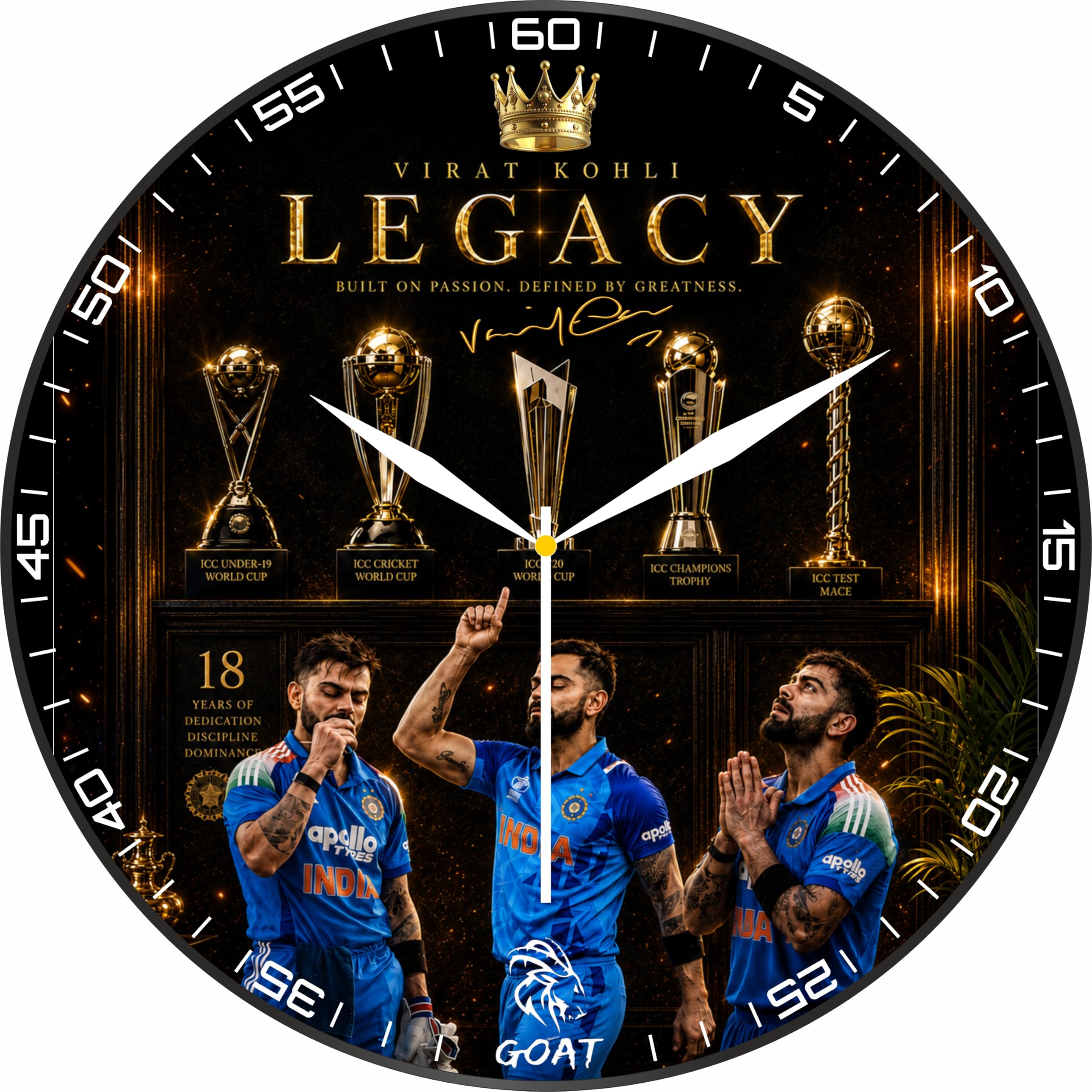 10 Inch Analog Legacy Goat Wall Clock I HD Printed Decorative I Free Adhesive Hook Included-No Drill Installation | Cricket Tropy Theme-Best for Living Room, Bed Room, Cafe & Office-image-20