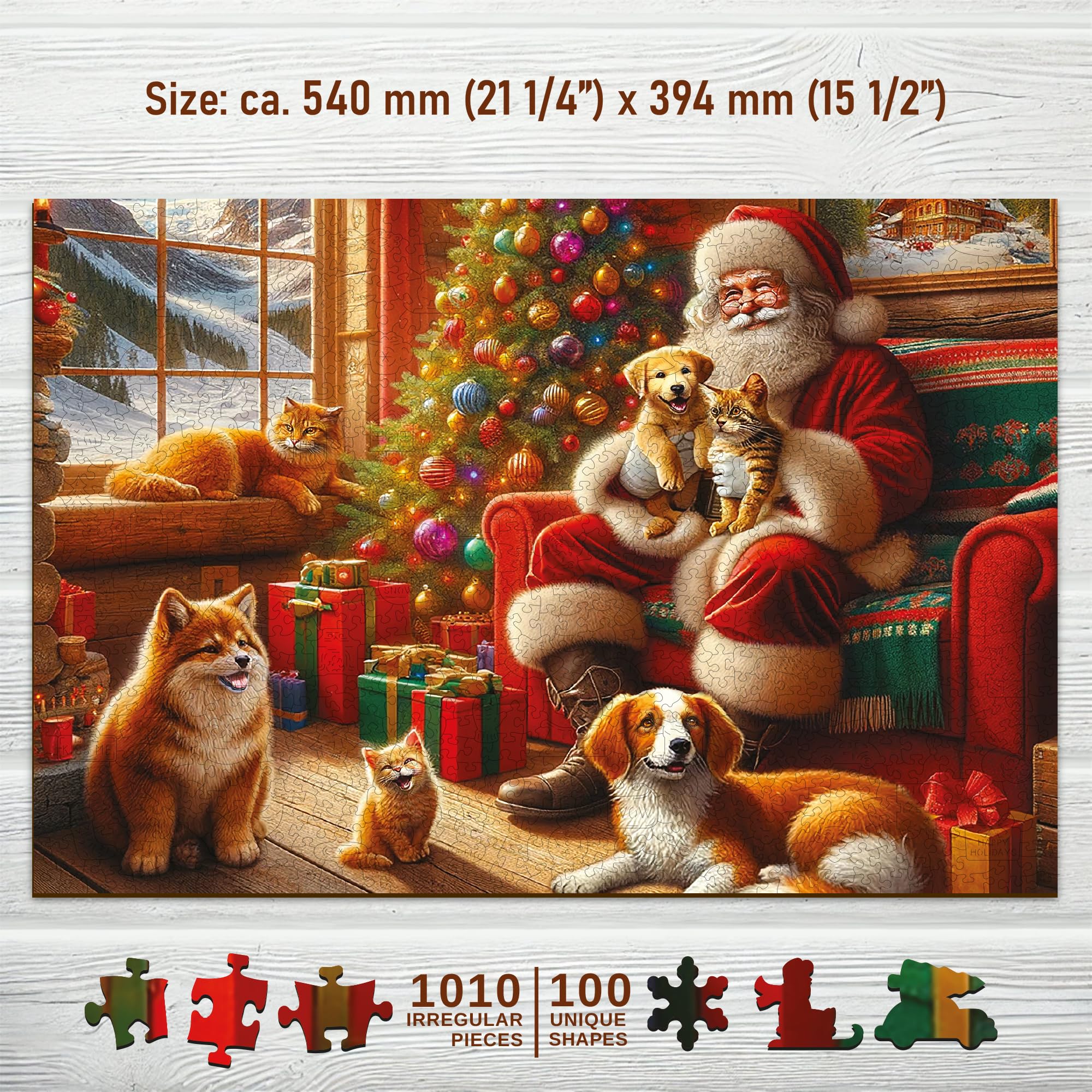 WOODEN.CITY Puzzle in legno da 1000 pezzi, Babbo Natale e amici, con 100 pezzi a tema natalizio, 54 x 39,4 cm, progettato e realizzato in UE