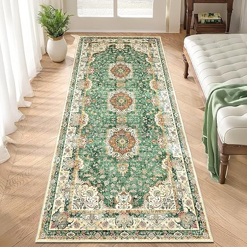 Castage Washable Runner Rug 2'x6',Green Rug Runners Non Slip,Long Boho Rugs for 