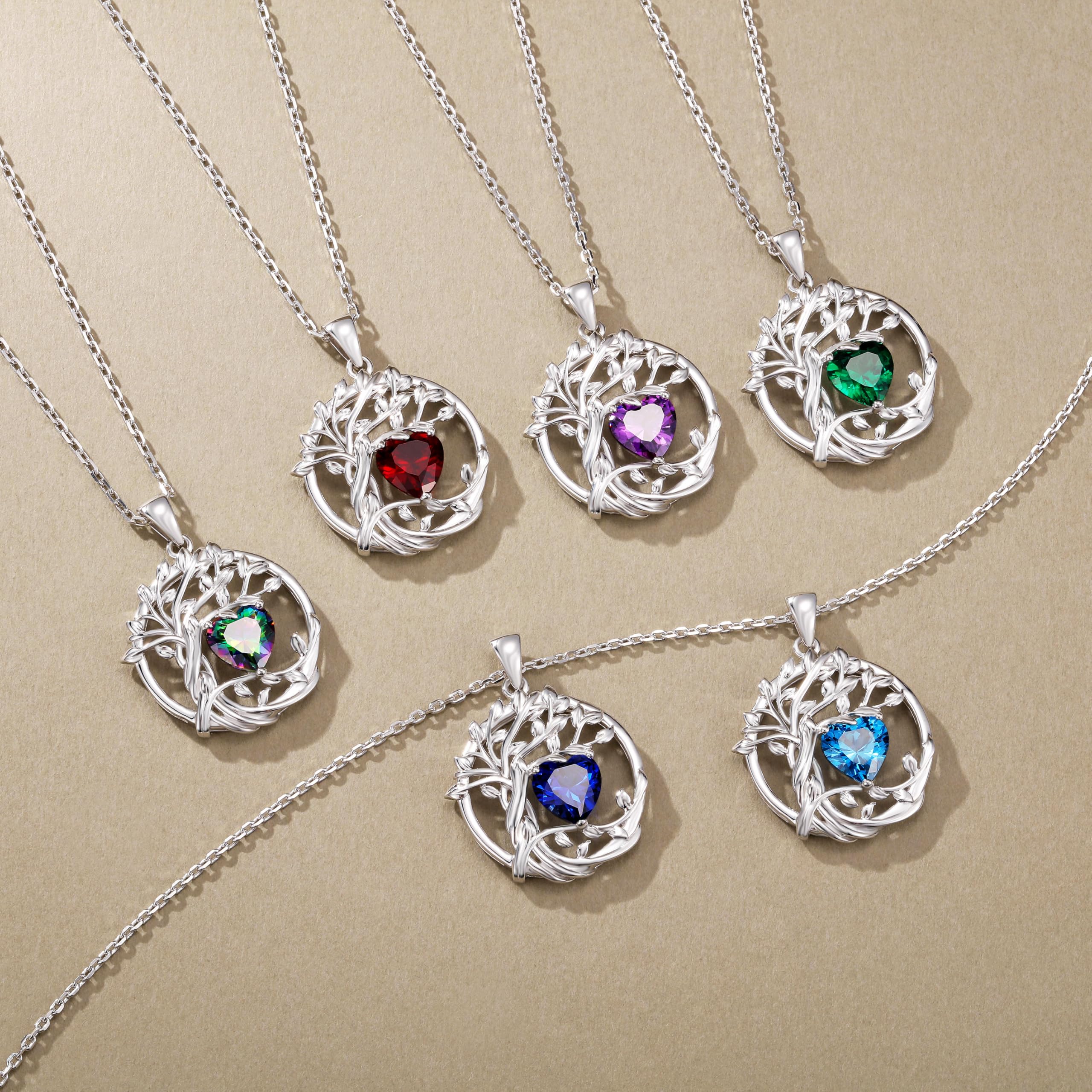 FANCIME Lebensbaum Birthstone Kette für Damen 925 Sterling Silber Baum des Lebens Birthstone Anhänger Halskette Schmuck Geschenke für Frauen Mädchen, Kettenlänge: 40+5 cm