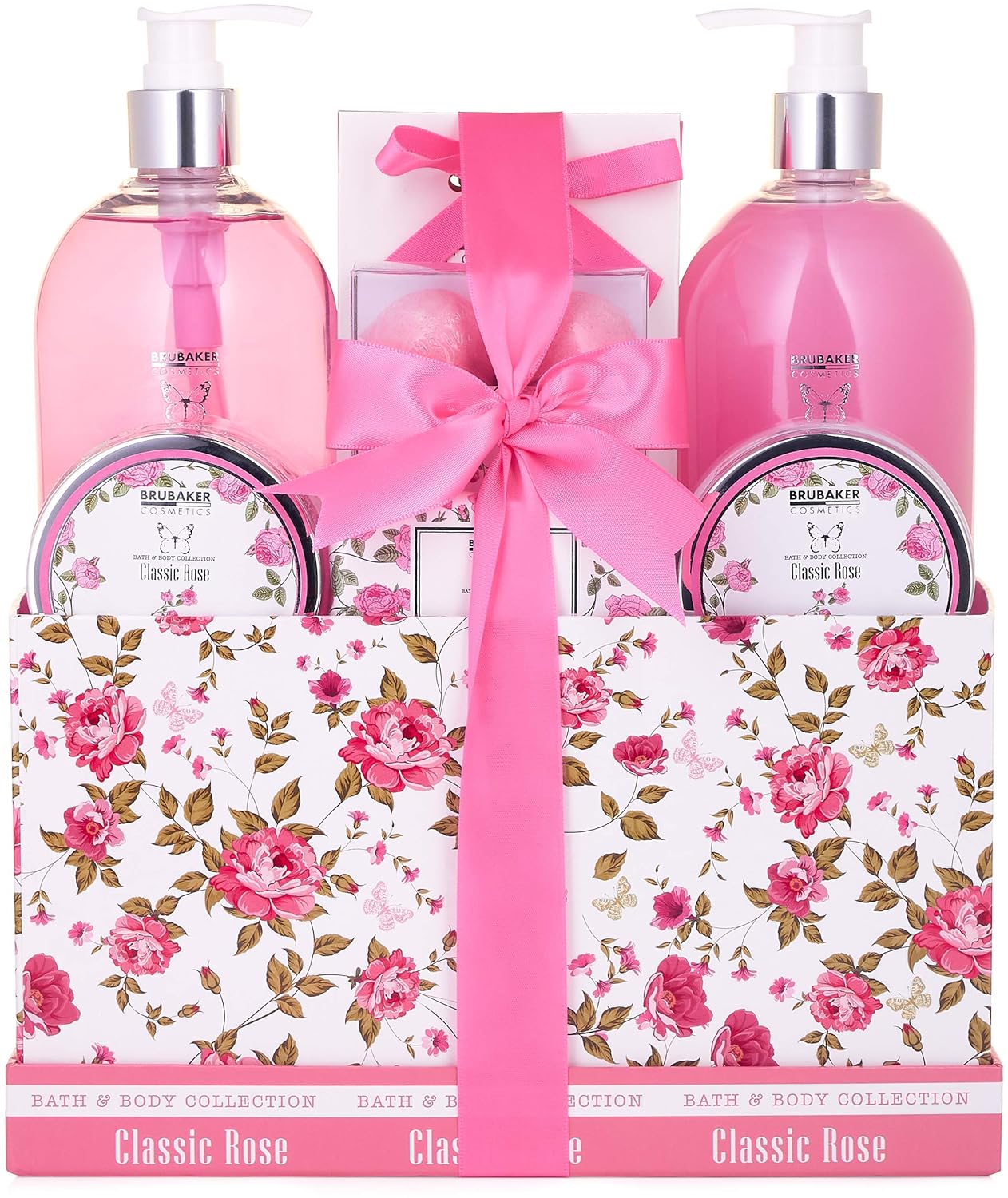 BRUBAKER Cosmetics Luxury Bath & Body Gift Set - Rose Scent - 13 Pcs Spa Gift Basket for Women and Men