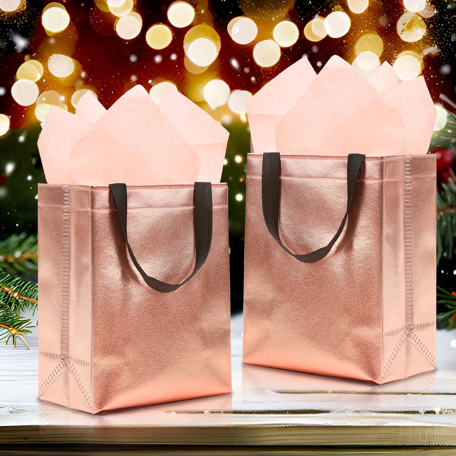 KeerxunBag 12pcs Reusable Gift Bags(Includes Tissue Paper) Gift bag with handle Birthdays Parties Holidays Weddings Medium 10x4x8in rose gold Gift Bags - Image 9