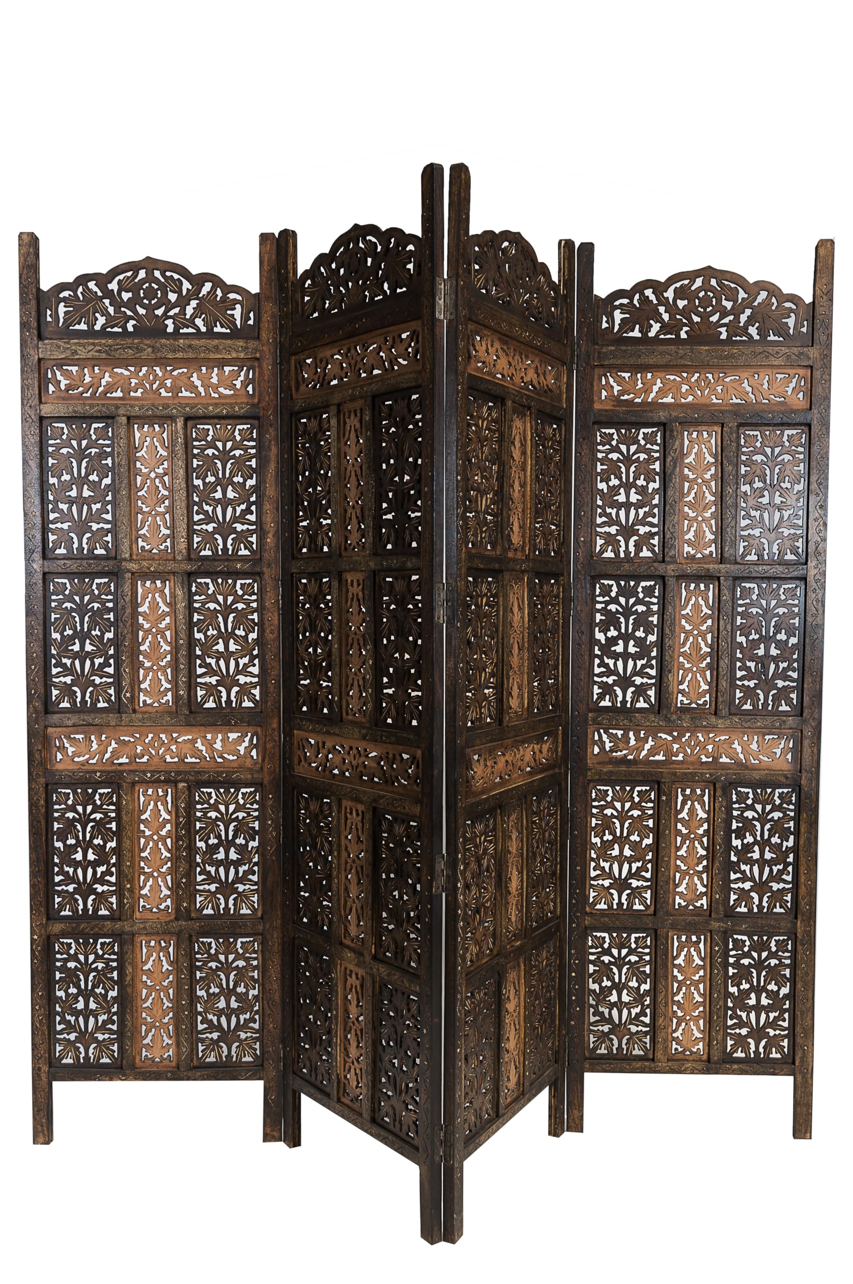 Orientalischer Paravent Krishna modern aus Holz in Dunkelbraun 200 cm