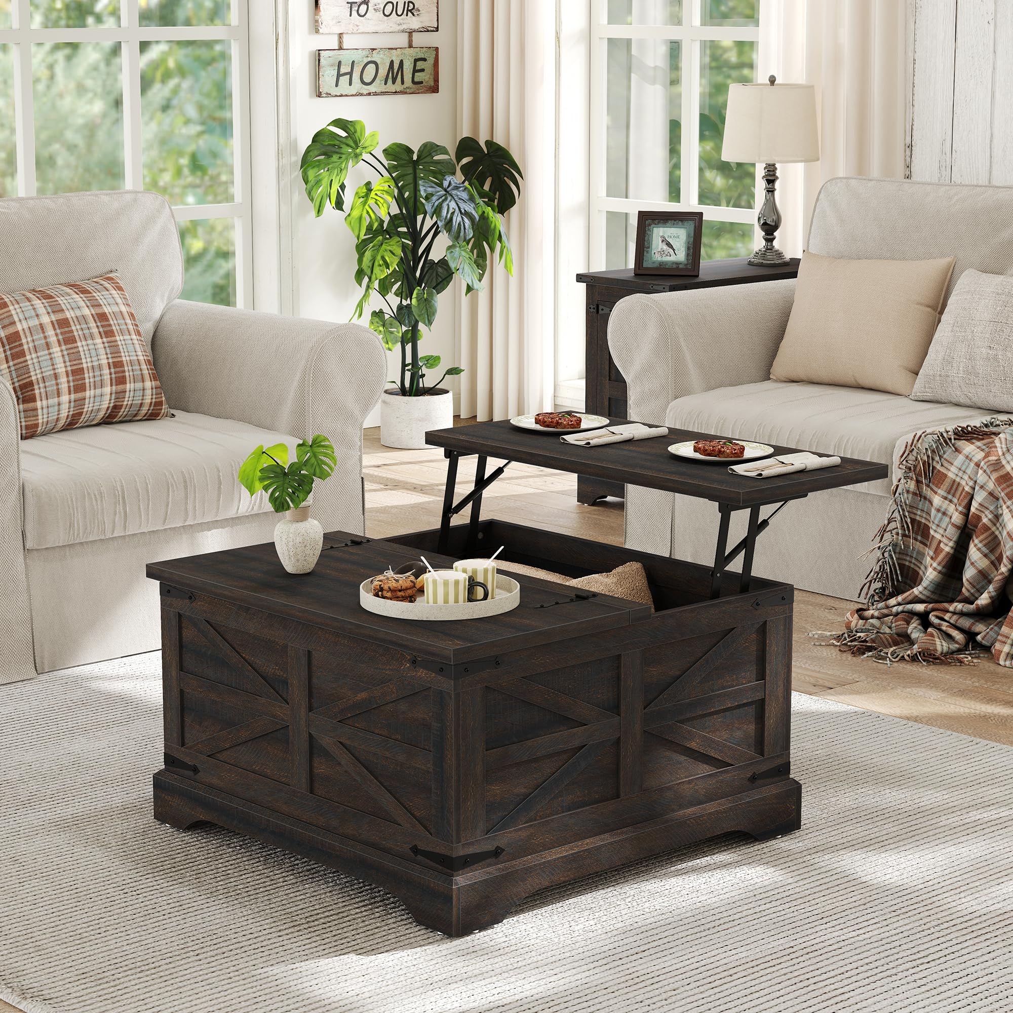Amazon.com: Furnideco Square Coffee Table with Storage Farmhouse