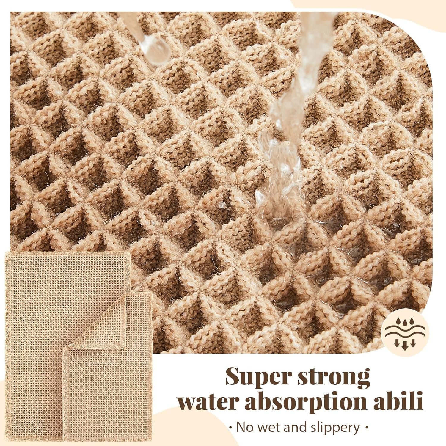 Tinideya Waffle Bathroom Rugs and Mats Sets 2 Pcs Waffle Bath Mat 18 x 30 and 24 x 36 Absorbent Non Slip Machine Washable Bath Rugs(Brown)