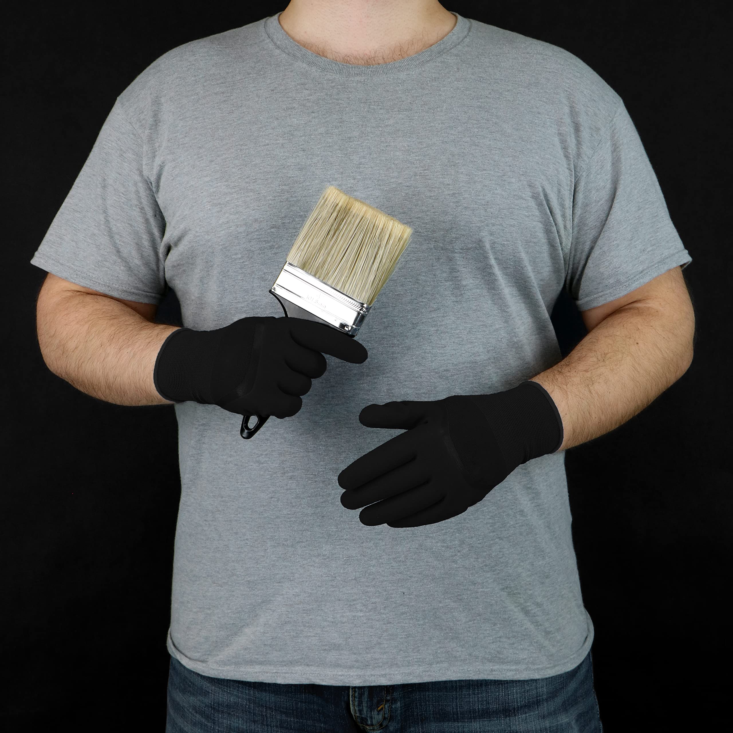 West Chester Aqua Armor - Guantes de trabajo de invierno con revestimiento de nitrilo arenoso para hombre, resistentes al agua, forro interior de rizo acrílico, carcasa de nailon, negro, grande (93065