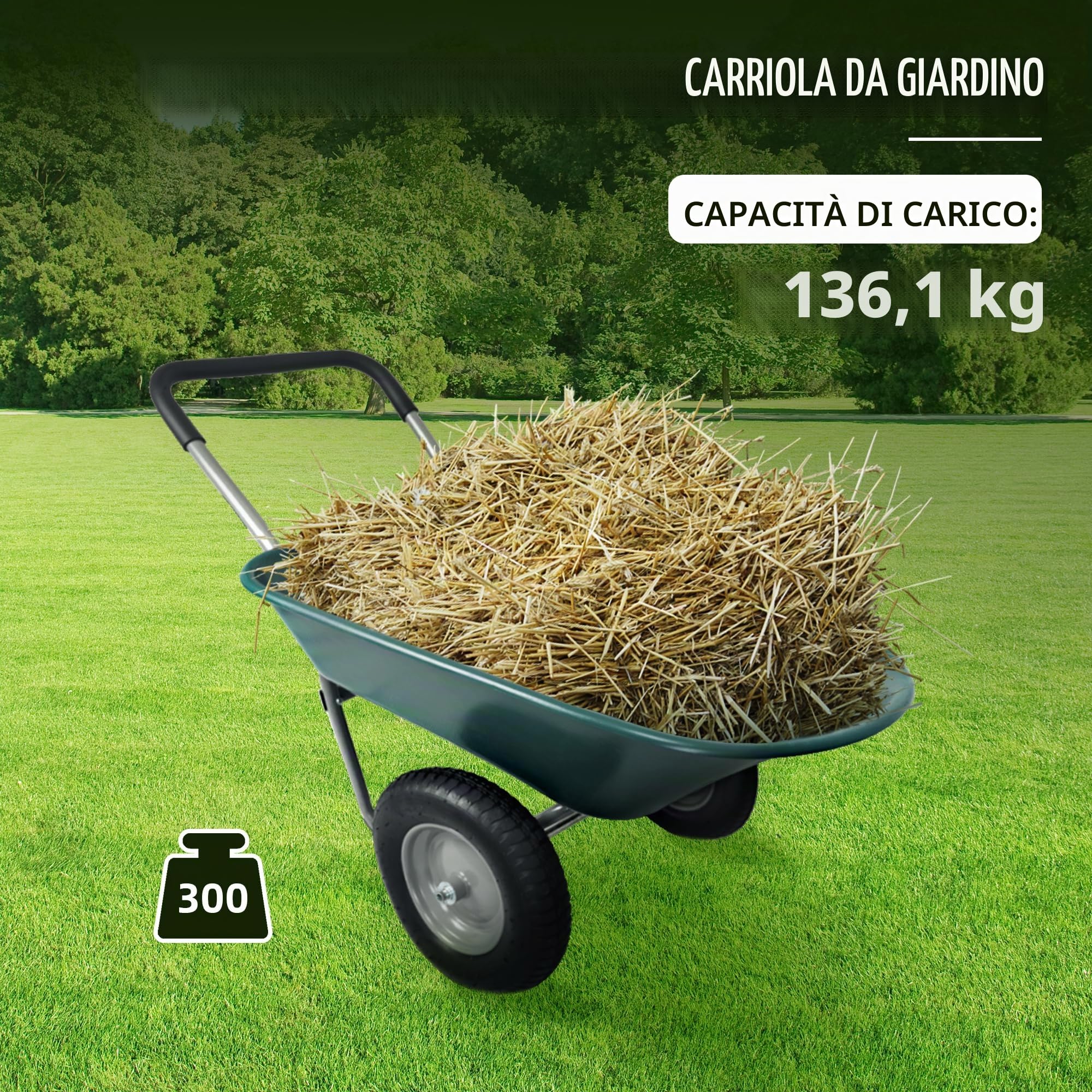 Elevon Carrello da giardino, carrello da giardino resistente per uso domestico, carrello a doppia ruota per casa, giardino, patio, con supporto integrato, colore verde