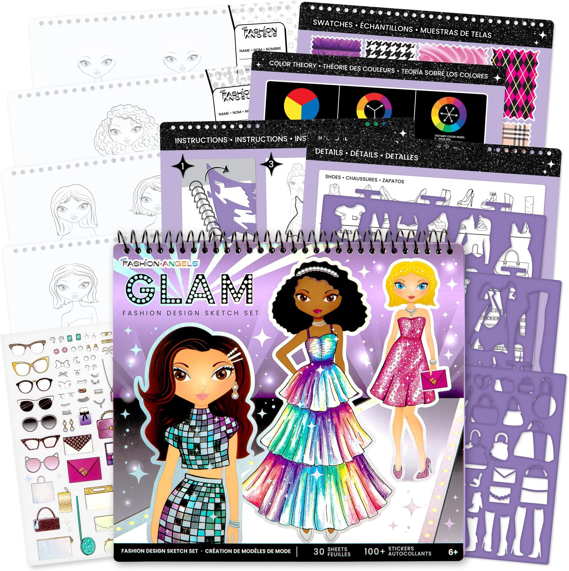 Fashion Angels Glam Fashion Sketch Set, Includes Sketch Pad with Stencils & S...