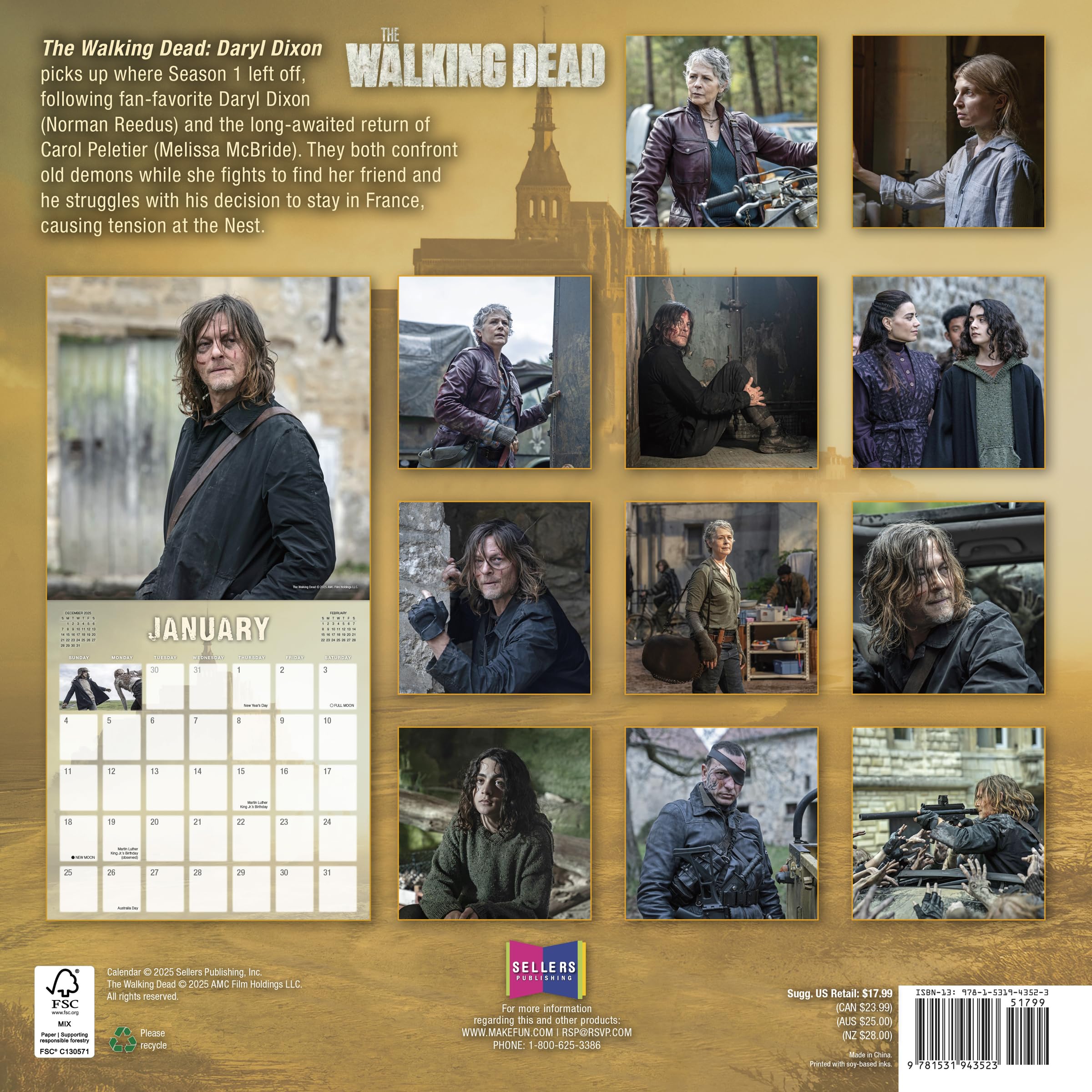 Amazon.com: The Walking Dead: Daryl Dixon 2026 Wall Calendar, 12