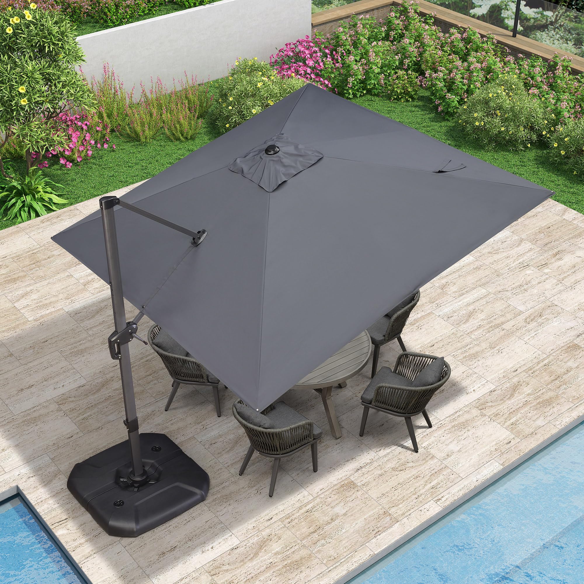 PURPLE LEAF Ombrellone da Giardino 3 x 3 m, Ombrelloni da Esterno in Alluminio con Rotazione di 360° e 5 Posizioni Regolabili, Ombrellone Decentrato con Base a Croce, Protezione UV, Grigio