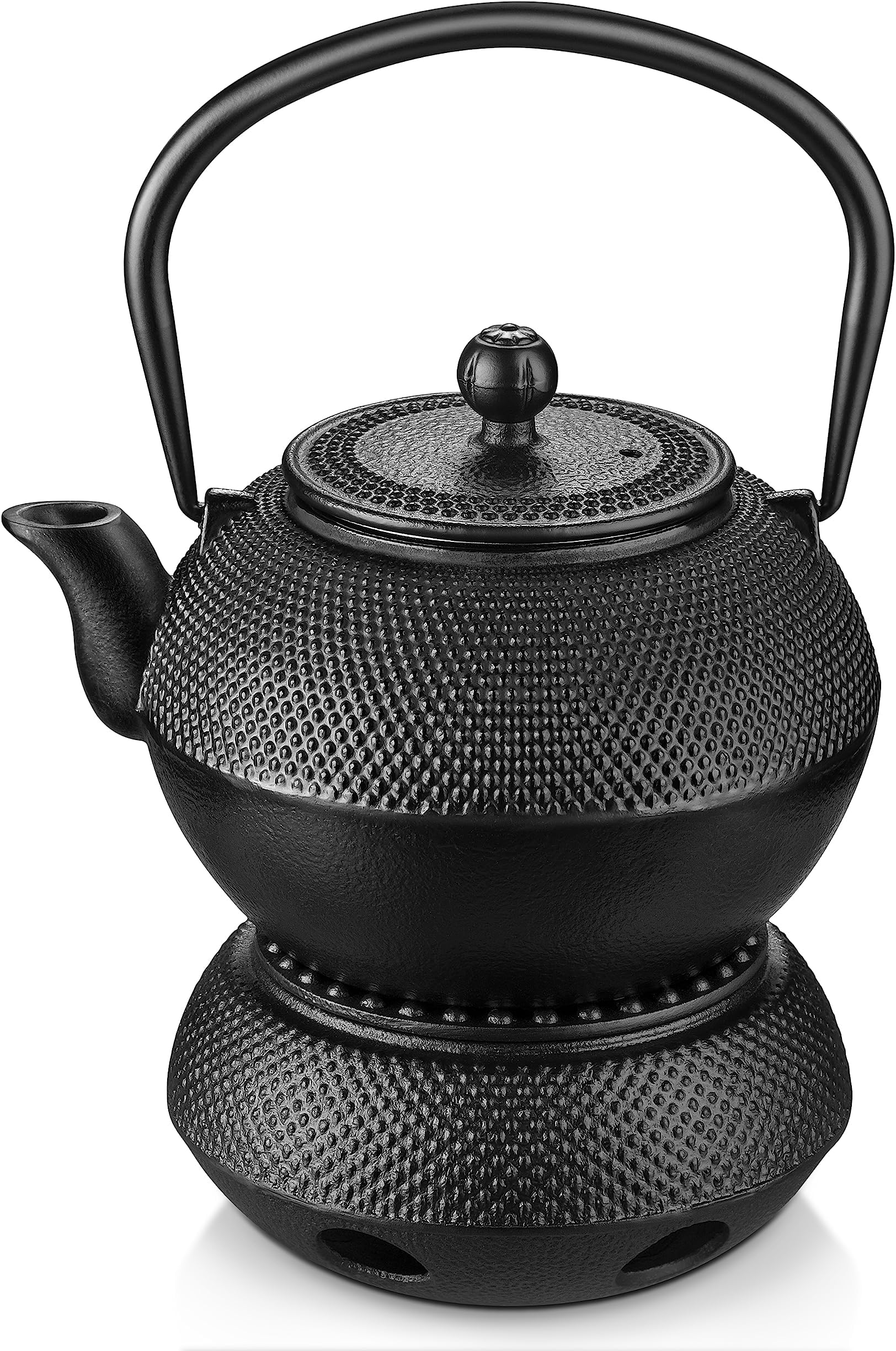 Velaze Cast Iron Teapot Set,1100 ml/37oz Japanese Teapot Heat Preservation with Warmer and Stainless Steel Infuser,Durable Cast Iron with Fully Enameled Interior,Beautiful Hammered Design