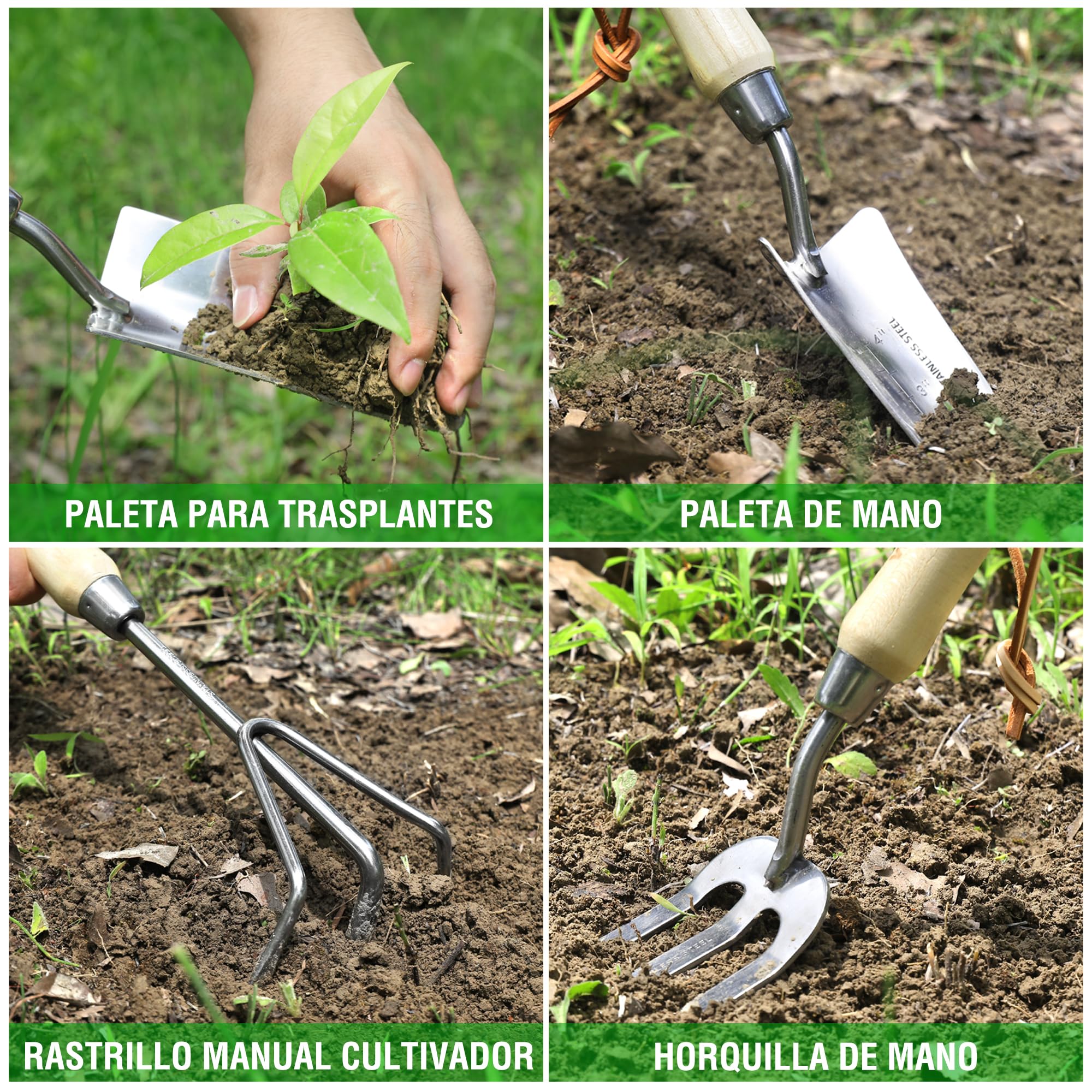WORKPRO Juego de Herramientas para Jardín 8PC, Juego de Herramientas Jardinería de Acero Inoxidable, con Mango de Madera, Bolsa de Jardín