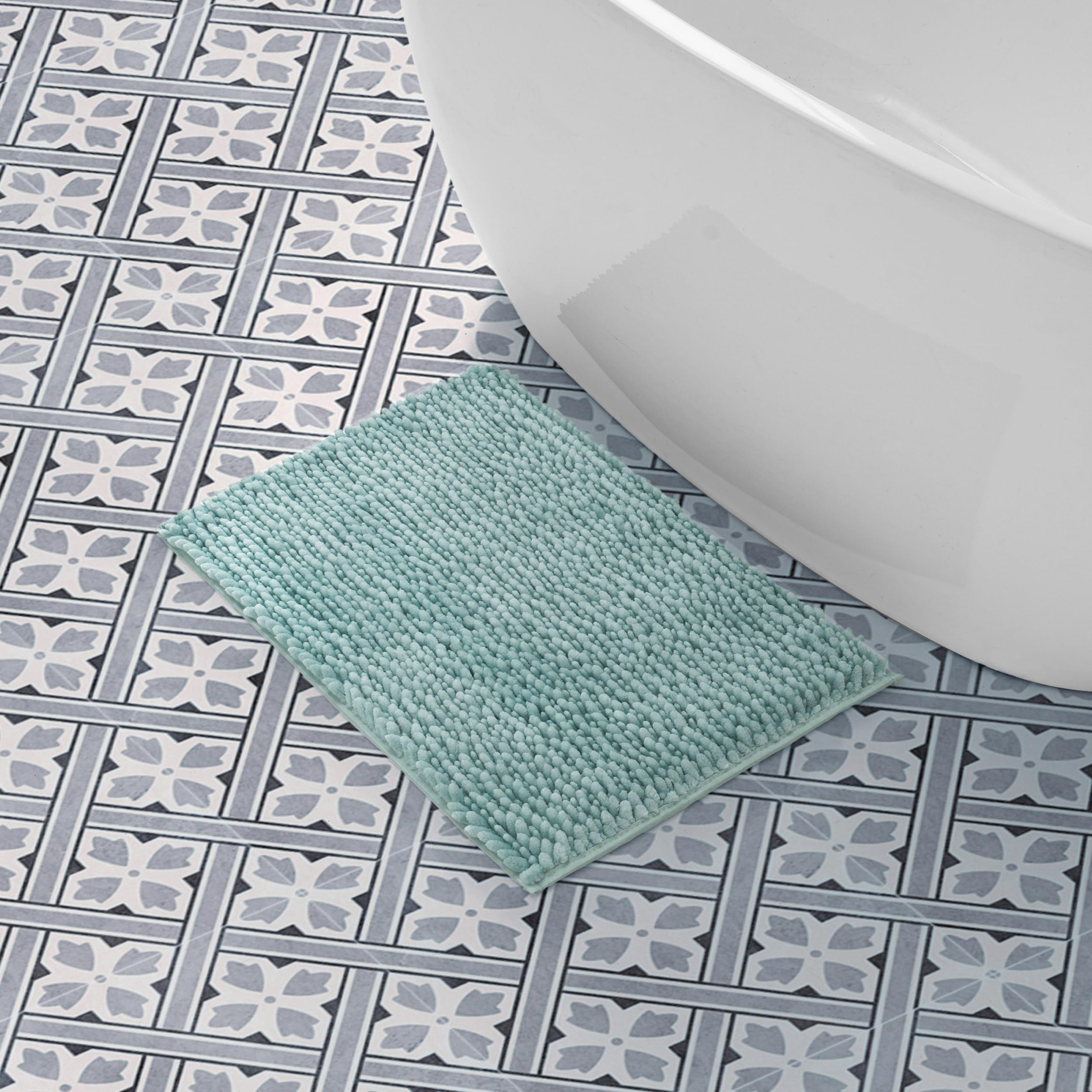 Tapis de salle de bain vert sauge pour baignoire et évier