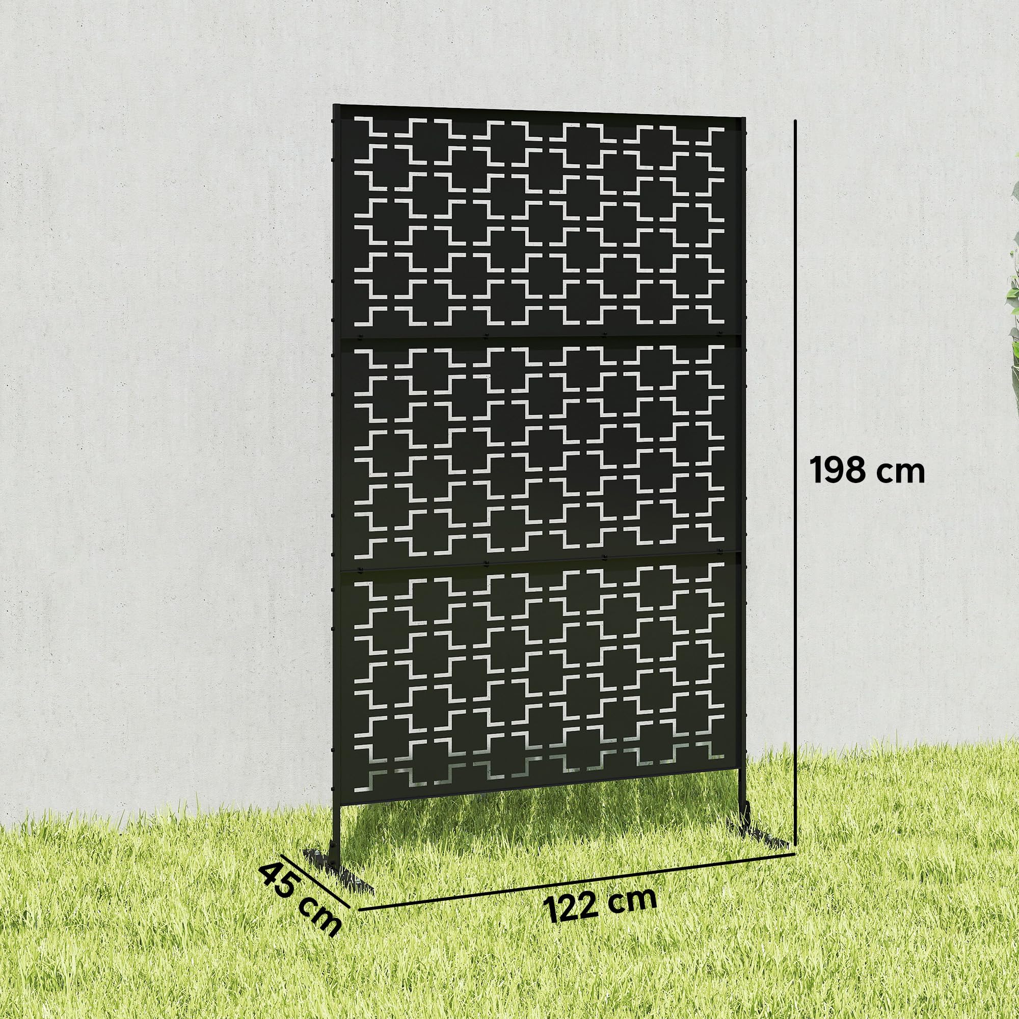 Outsunny Panneau Brise Vue décoratif paravent extérieur à Motif ajouré géométrique en métal - 122 x 45 x 198 cm, Noir
