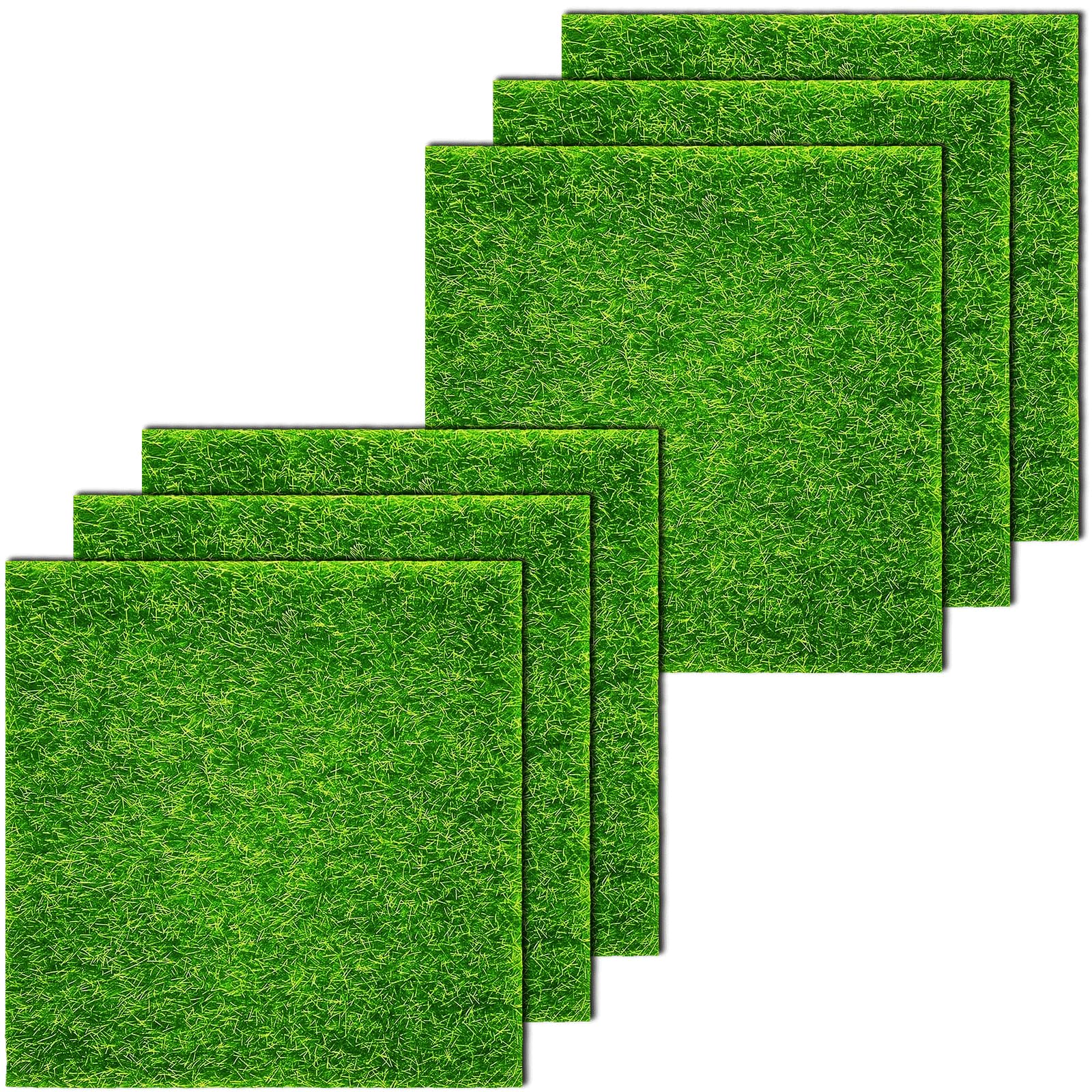 KISEER 6 Pack Fairy Garden Grass 12 x 12 Inches Miniature Artificial Craft Grass for Dollhouse Ornament DIY Decoration
