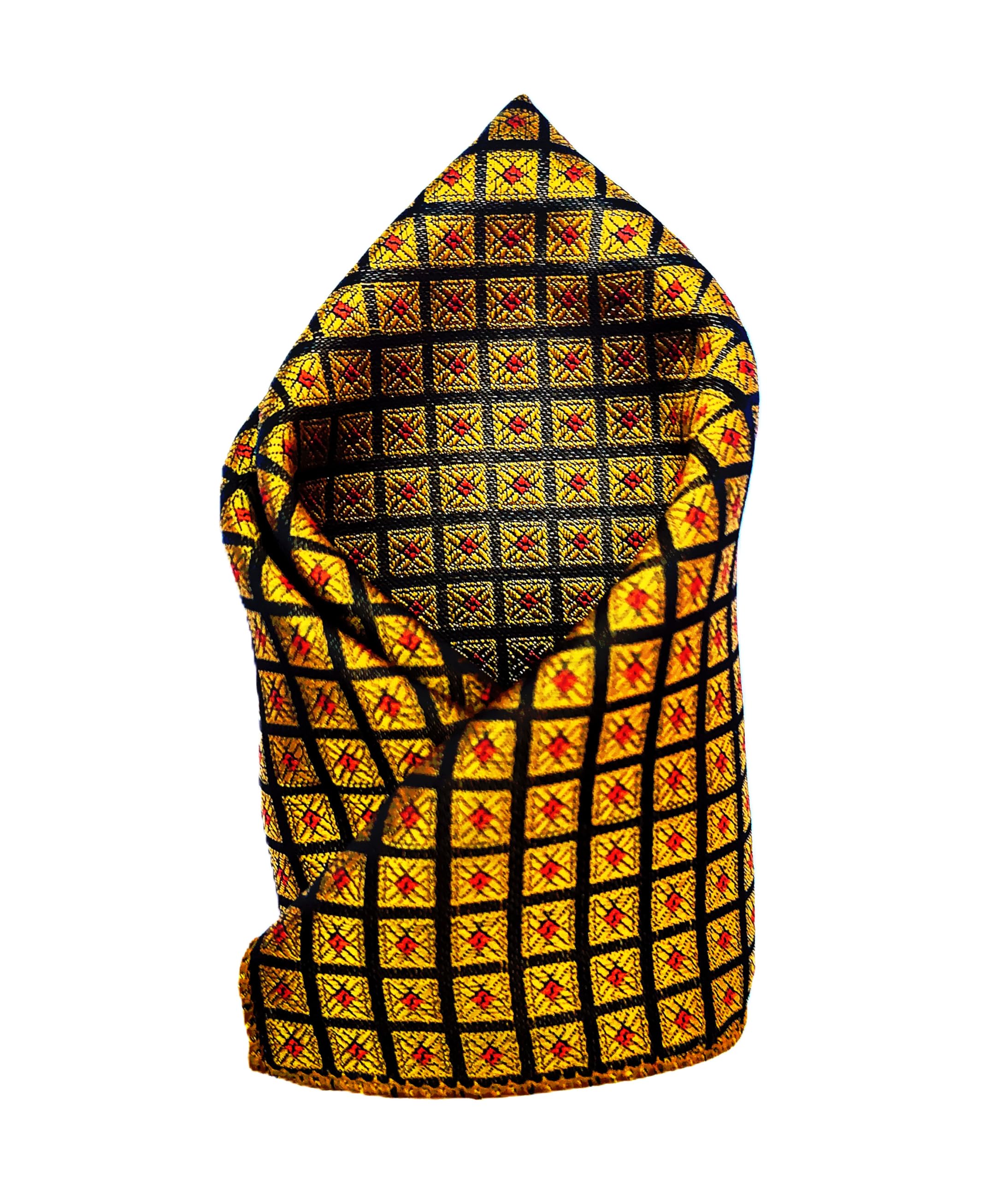 France Men's Designer Pocket Square Paisley Satin Microfiber Free Size (Gold & Brown)