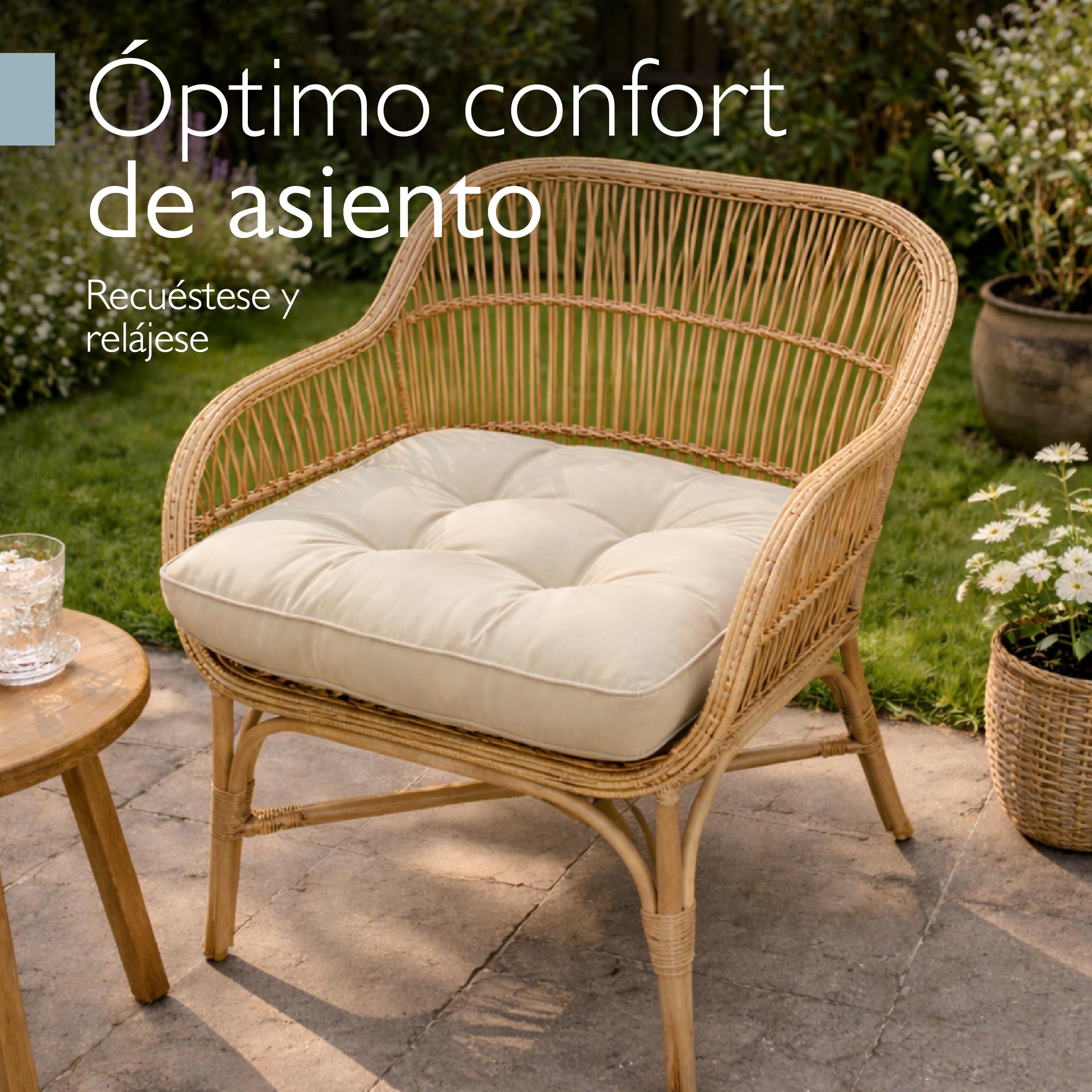 Beautissu Cojín para Muebles de jardín o Mimbre - Acolchado Lounge de sillas de Exterior Resistente al Agua - 50x50x10 cm - Natural