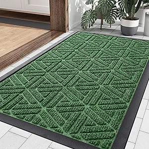 Smiry Front Door Mat Outside Entrance, Heavy Duty Natural Rubber Doormat, Trap Dirt and Moisture Easy Clean Low Profile Patio Porch Welcome Floor Mats for Entry, 29.5x17 Inch, Green