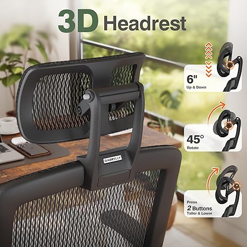 Miniatura 6 de GABRYLLY Silla de oficina con reposapiés, silla de escritorio ergonómica – 135° reclinable ancho, brazos abatibles de 45°, reposacabezas 3D