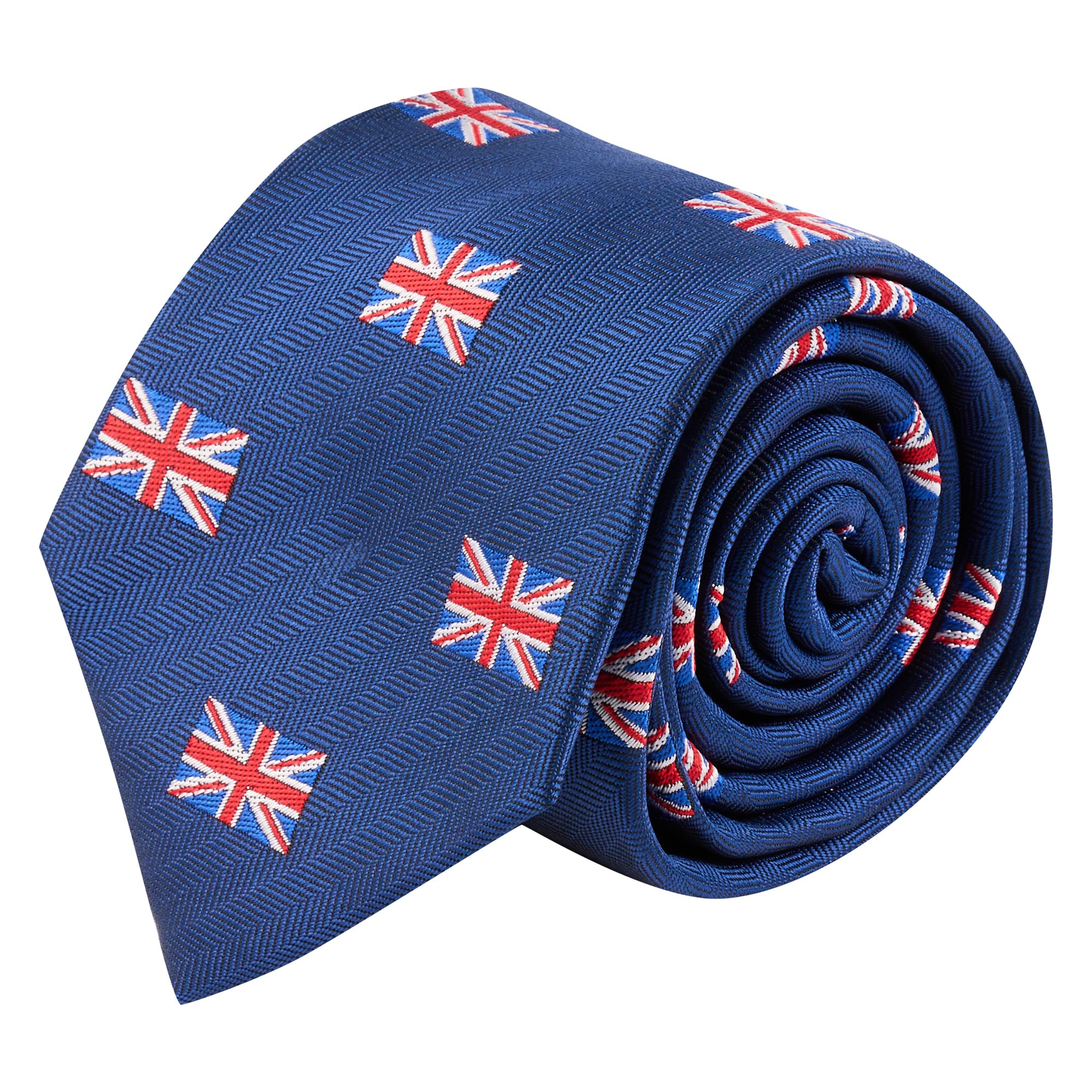 King & Priory Blue Union Jack Uk Flag Navy Herringbone Embroidered Tie