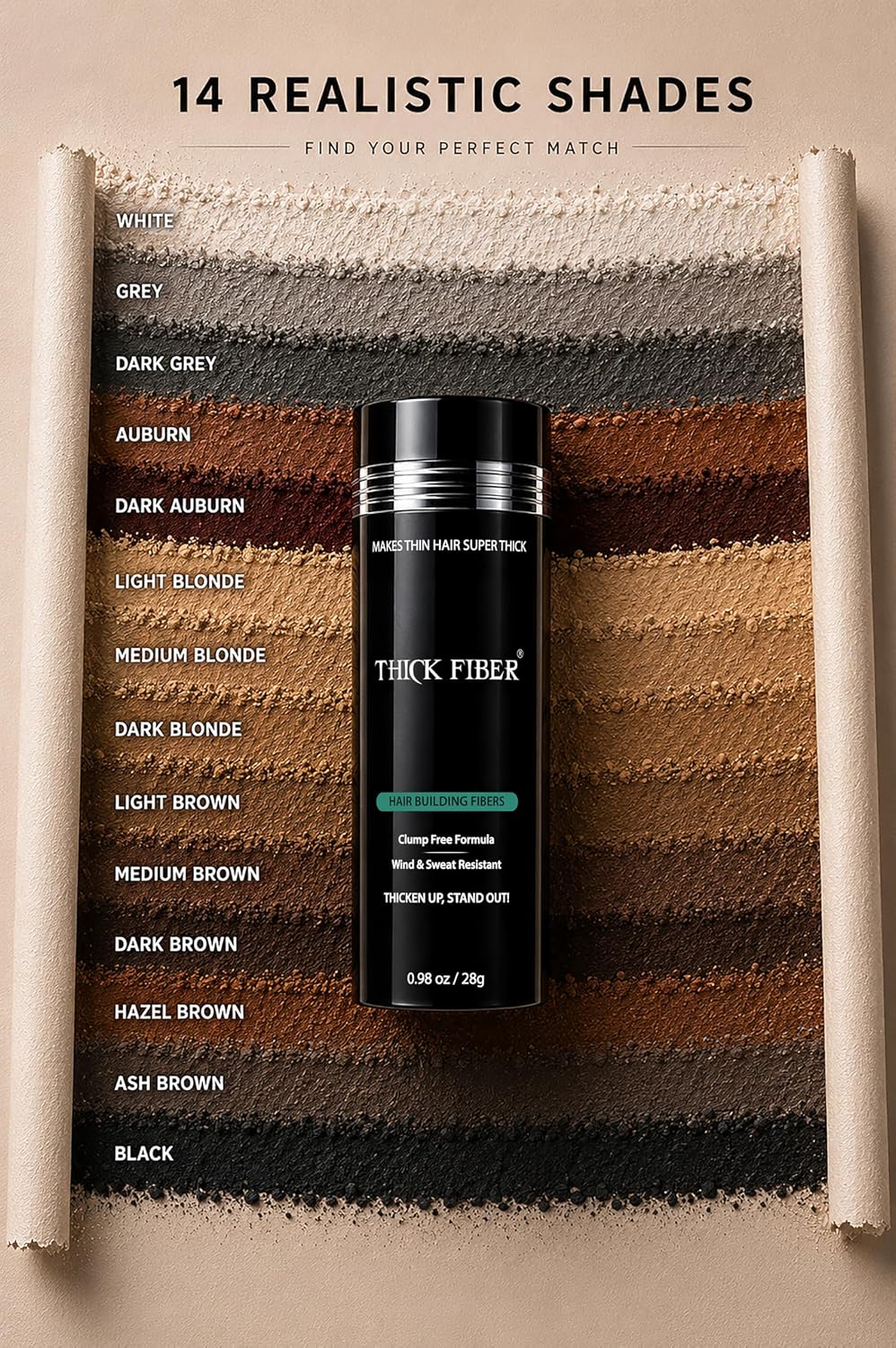 THICK FIBER Hair Fibers | Hair Powder for Thinning Hair 28g Bottle | Makes Thin Hair Look Thicker in Seconds | Hair Loss Concealer For Women & Men (Medium Blonde)