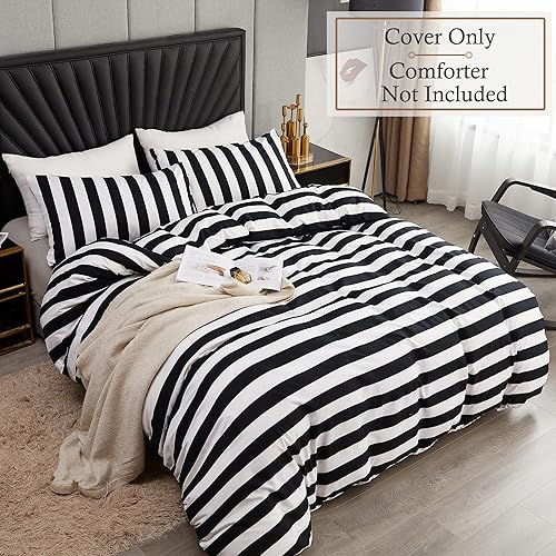 Miniatura 2 de Set de funda de edredón LAMEJOR, set de ropa de cama, funda de edredón de microfibra (1 funda de edredón y 2 fundas de almohada), color negro  blanco