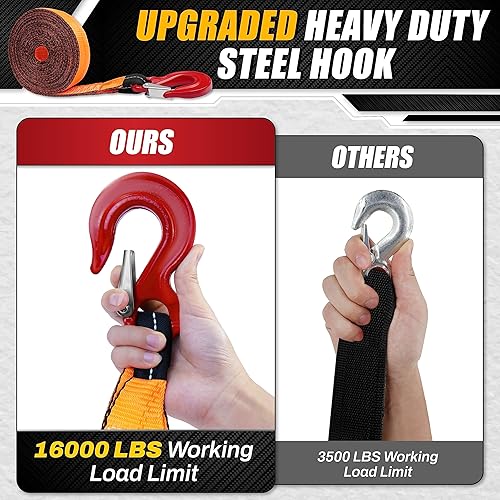 Miniatura 4 de Premium Correa de cabrestante para remolque de barco con gancho de acero de cena, resistencia a la rotura de 15,000 libras, correa de cabrestante de