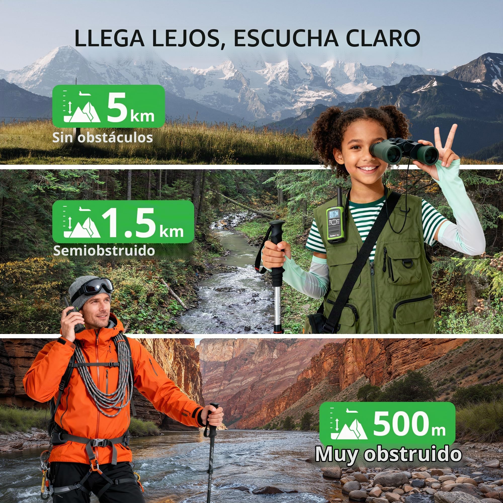 Radioddity PR-T8 Walkie talkie para niños, radio bidireccional PMR446 recargable de largo alcance con llamada grupal, VOX linterna, batería de 2000 mAh, carga USB-C, para senderismo y campamentos de 3