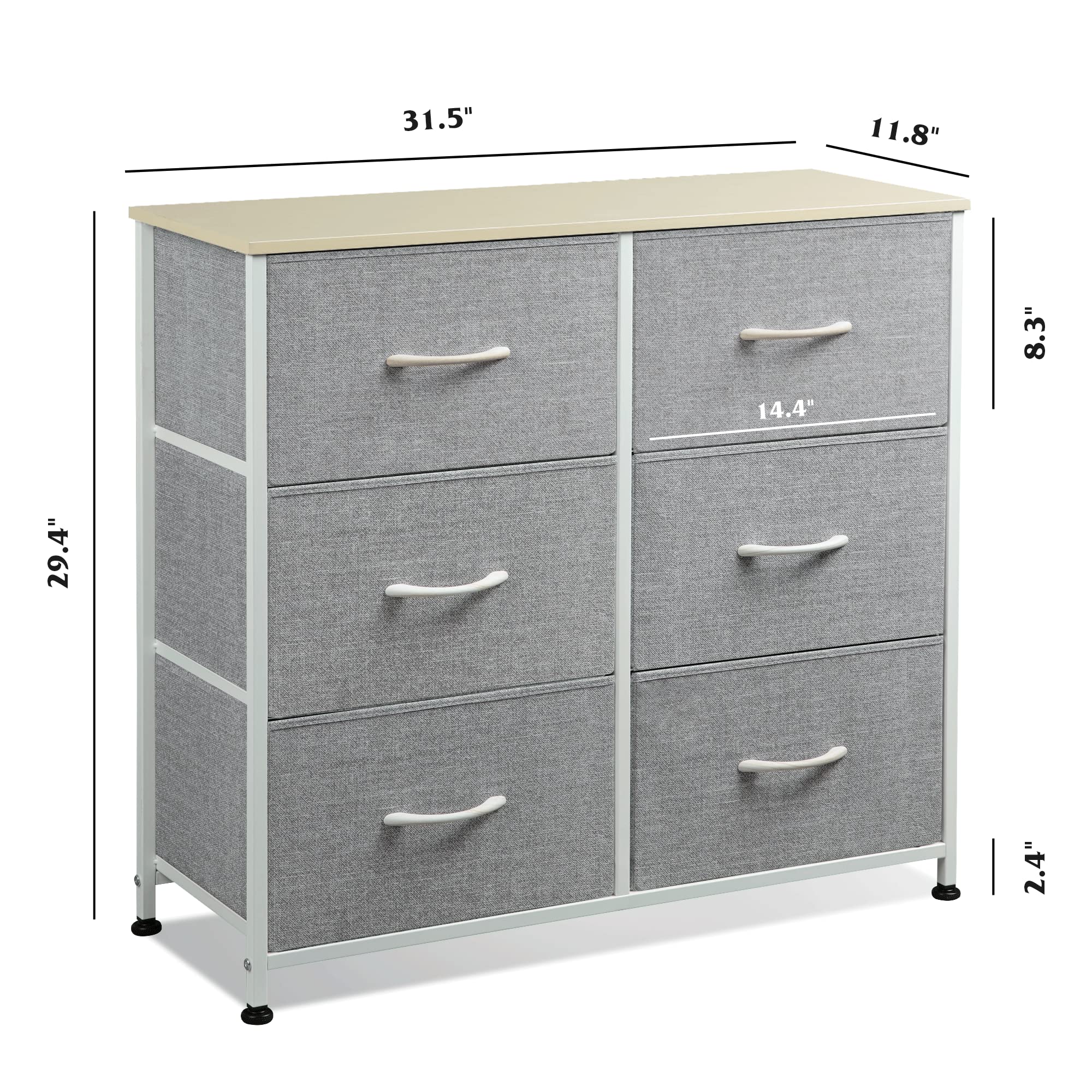 WLIVE Fabric Dresser for Bedroom, 6 Drawer Double Dresser, Storage Tower with Fabric Bins, Chest of Drawers for Kid's Room, Closet, Playroom, Nursery, Dormitory, Light Grey