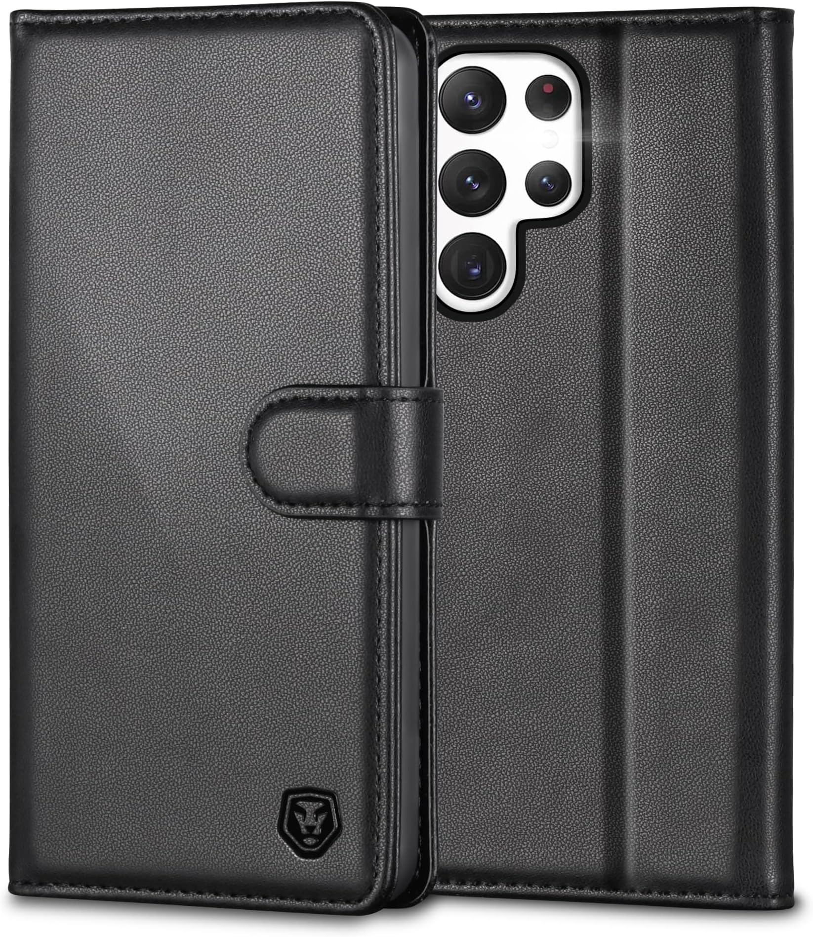Kuafcase for Samsung S23 Ultra Case, 4 Card Slots Magnetic Closure Kickstand Shockproof Protective Phone Case for Samsung Galaxy S23 Ultra - Black